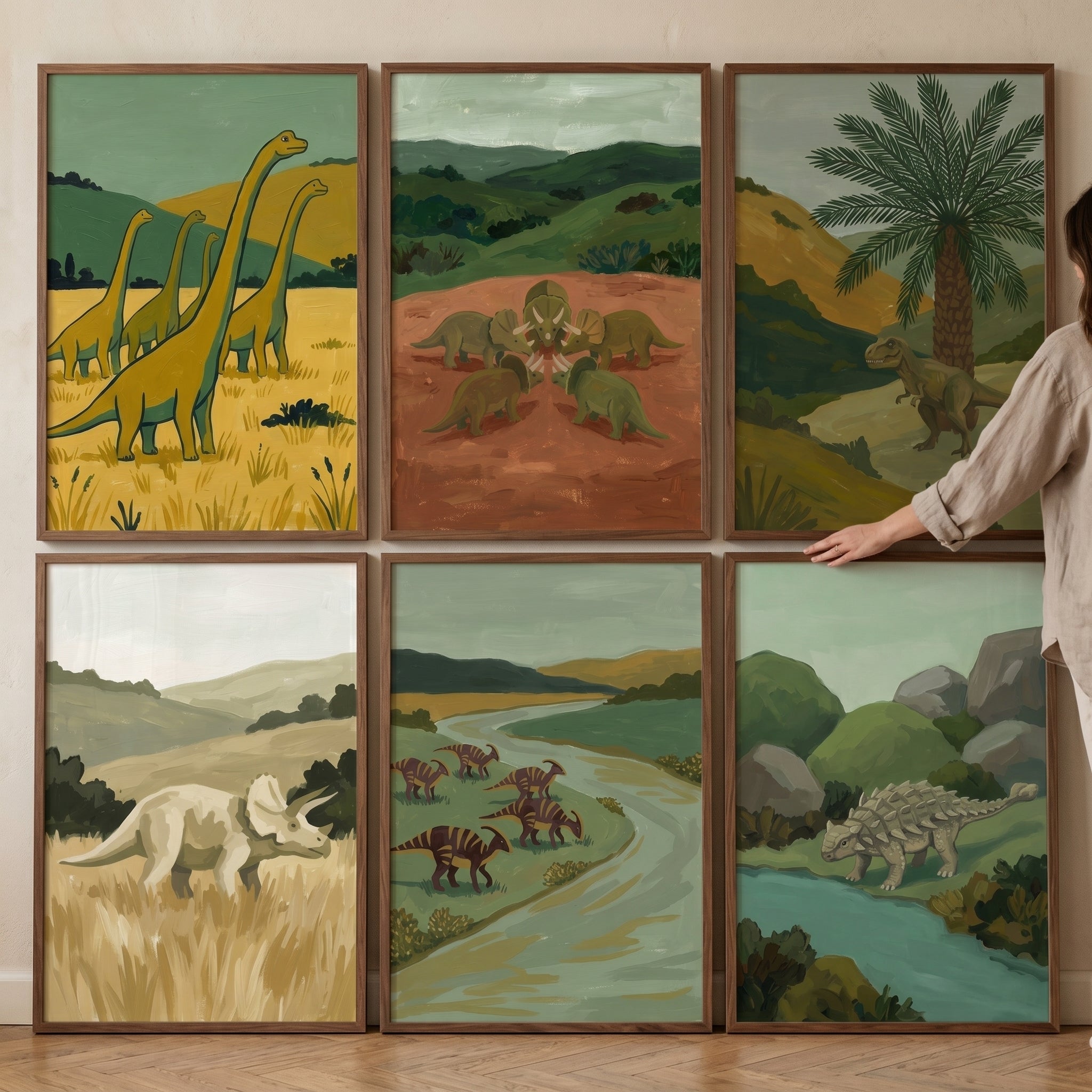 Prehistoric Natural History Dinosaur Wall Art Set of 6 - Prehistoric Nature Scenes