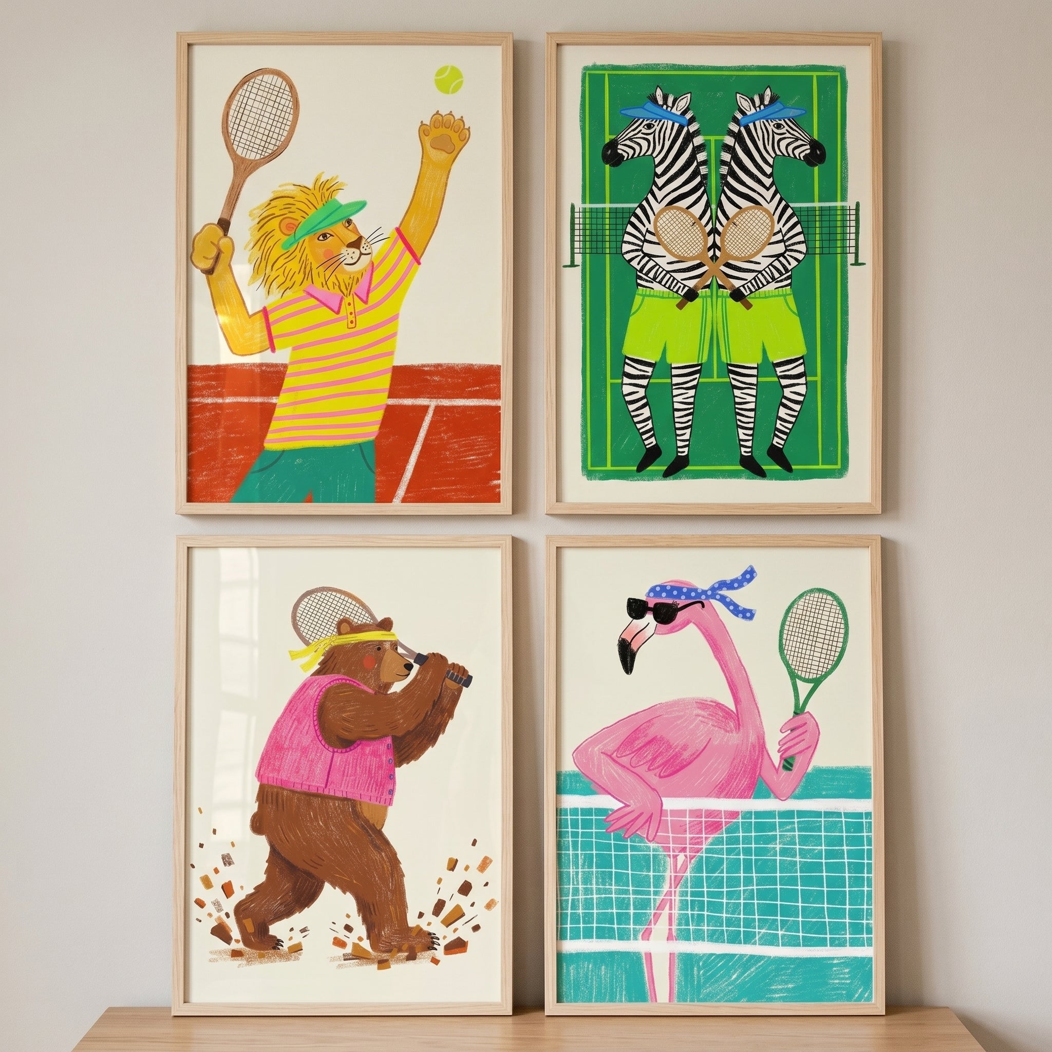 Preppy Country Club Animal Artwork Set of 4 - Wild Tennis Club