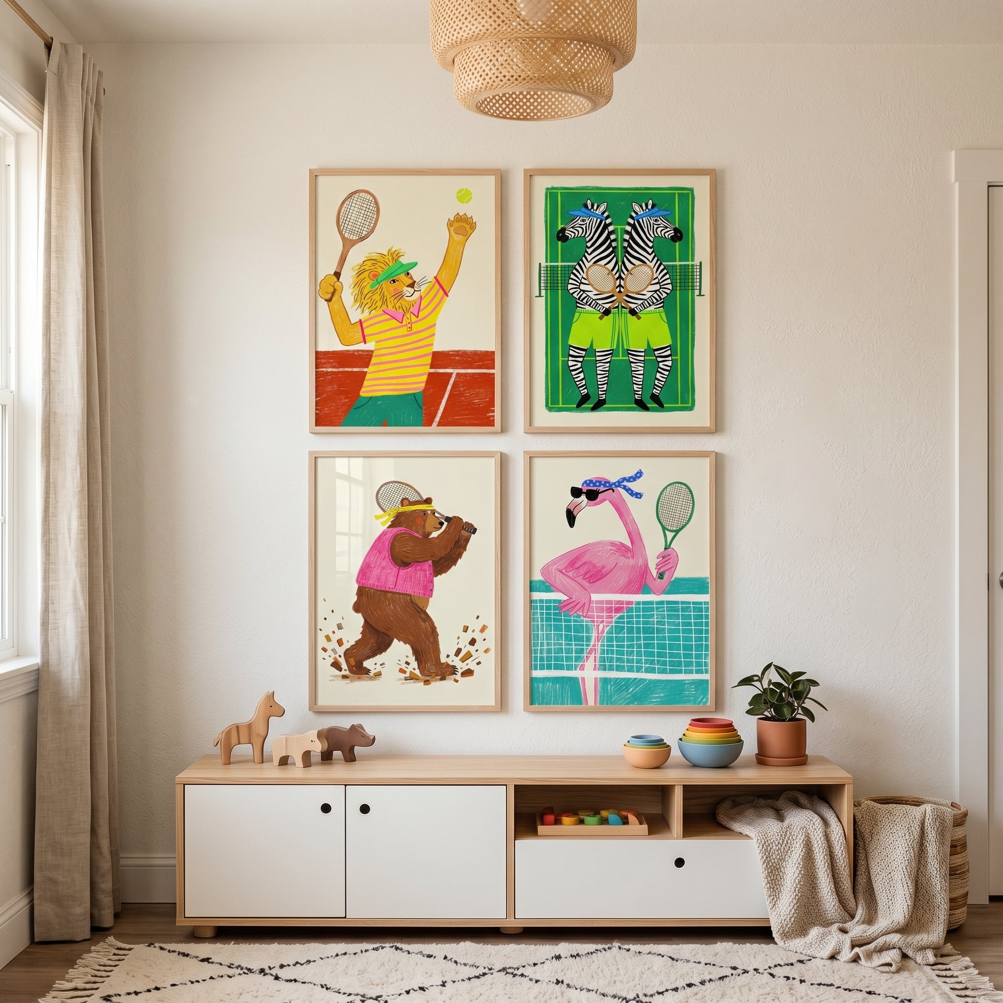 Preppy Country Club Animal Artwork Set of 4 - Wild Tennis Club