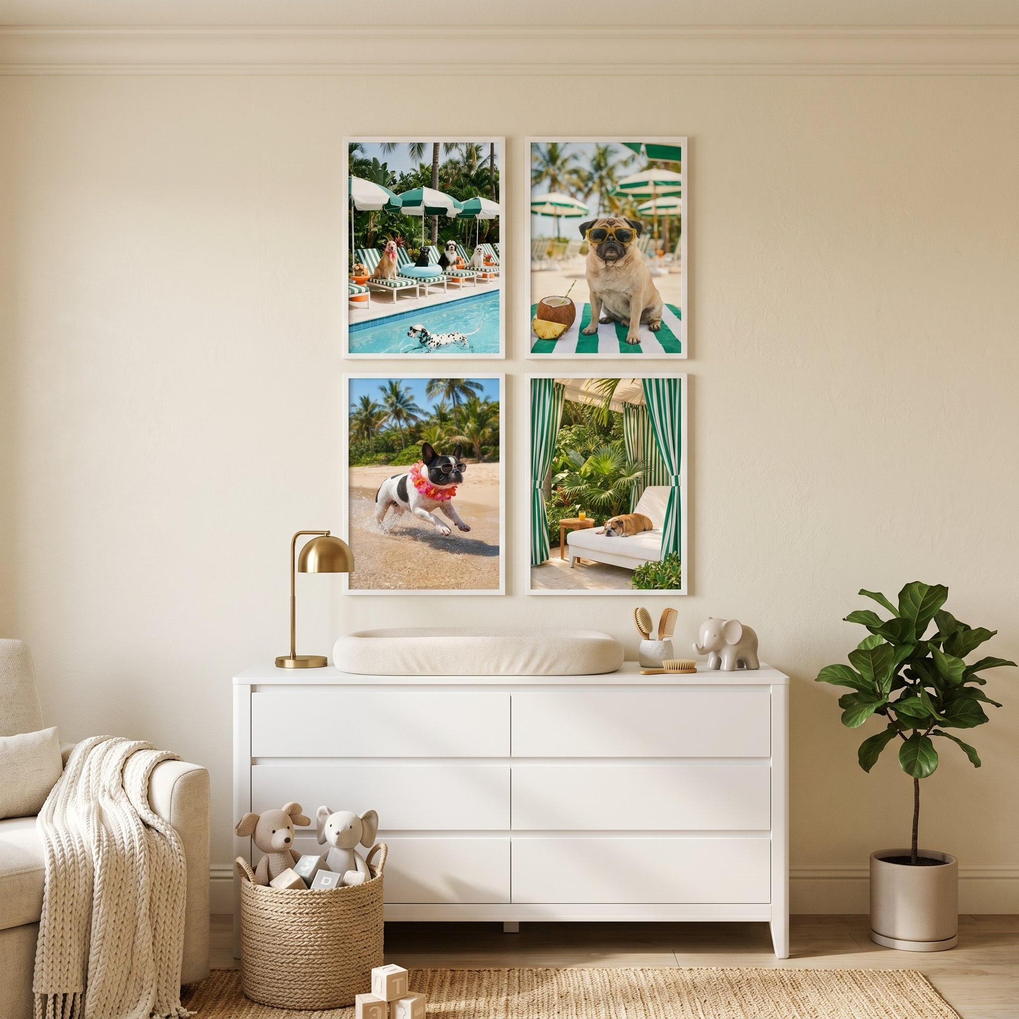 Preppy Palm Beach Dog Wall Art Set of 4 - Tropical Paws