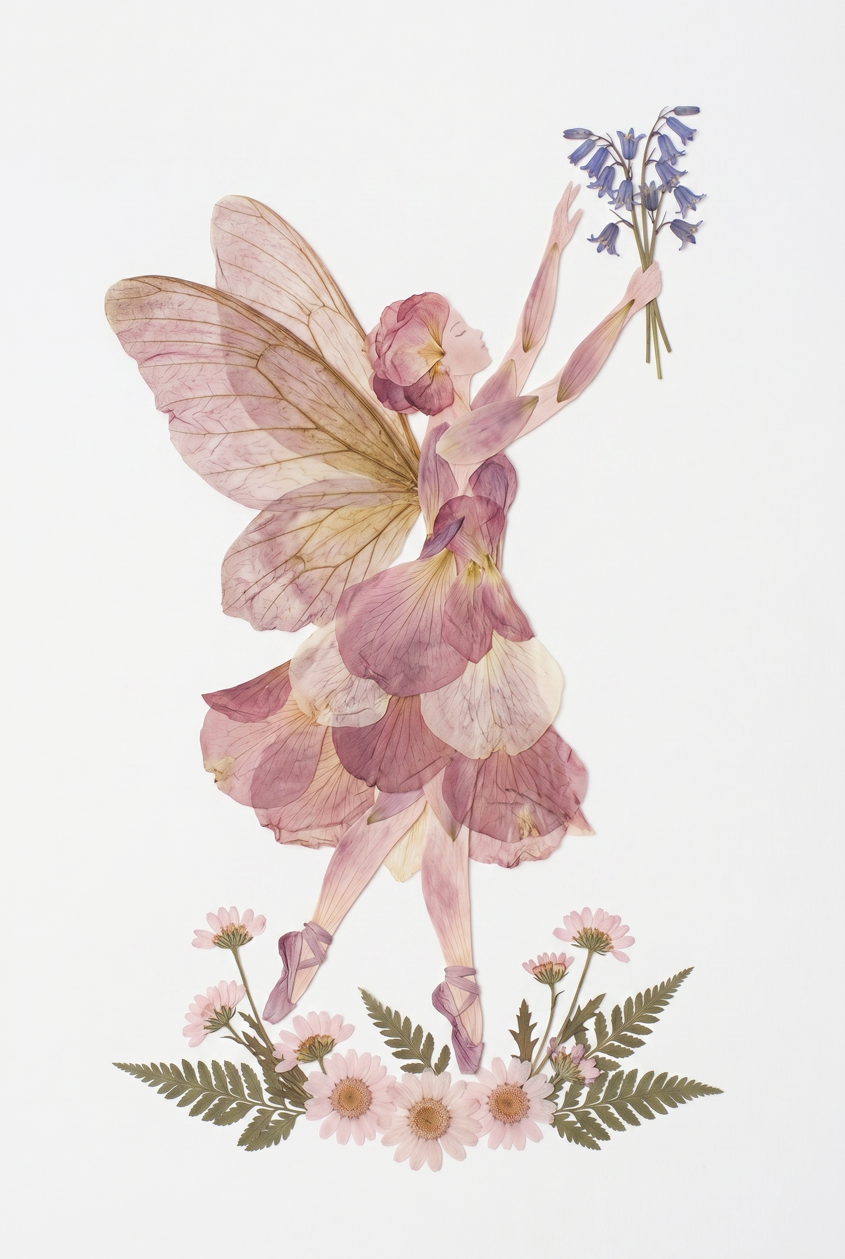 Pressed Flower Pink Fairy Wall Art - Petal Sprite Dreams