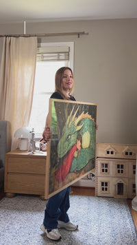 Dragon and Boy Wall Art for Nursery, Playroom or Kids Bedrooms - Heartwarming Fantasy Friendship Decor - Gentle Protector