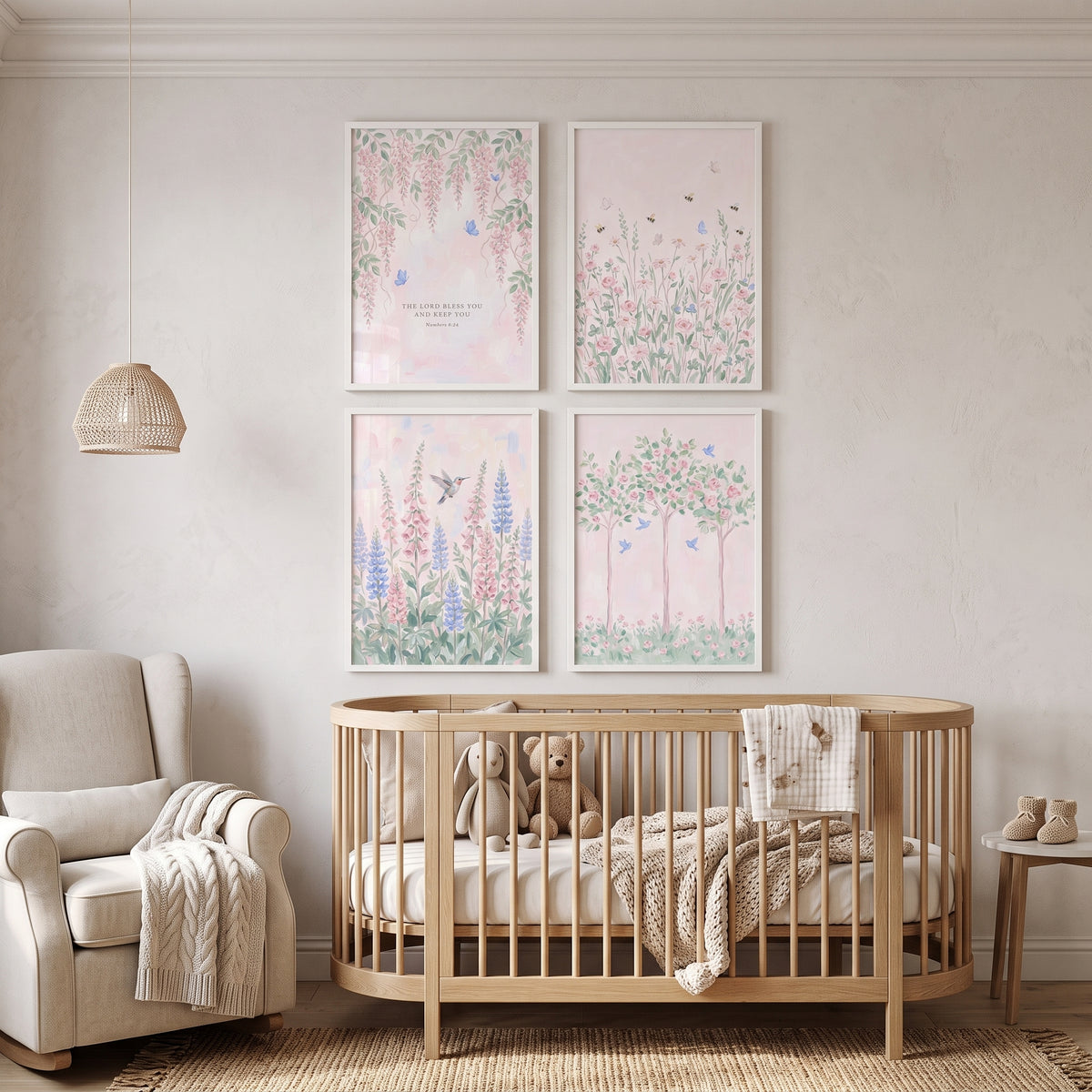 Provincial Pink Garden Wall Art Set of 4 - Soft Floral Grace
