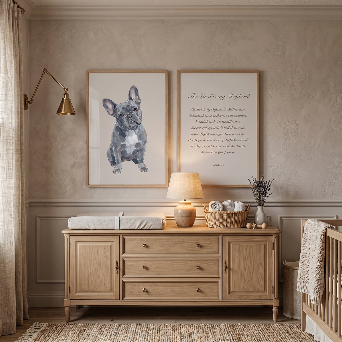 Psalm 23 French Bulldog Wall Art Set of 2 - Faithful Canine Psalm