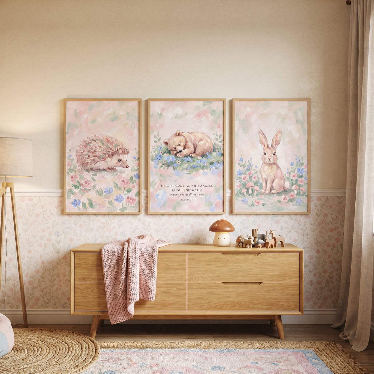 Psalm Scripture Woodland Animals Wall Art Set of 3 - Woodland Blessing Trio