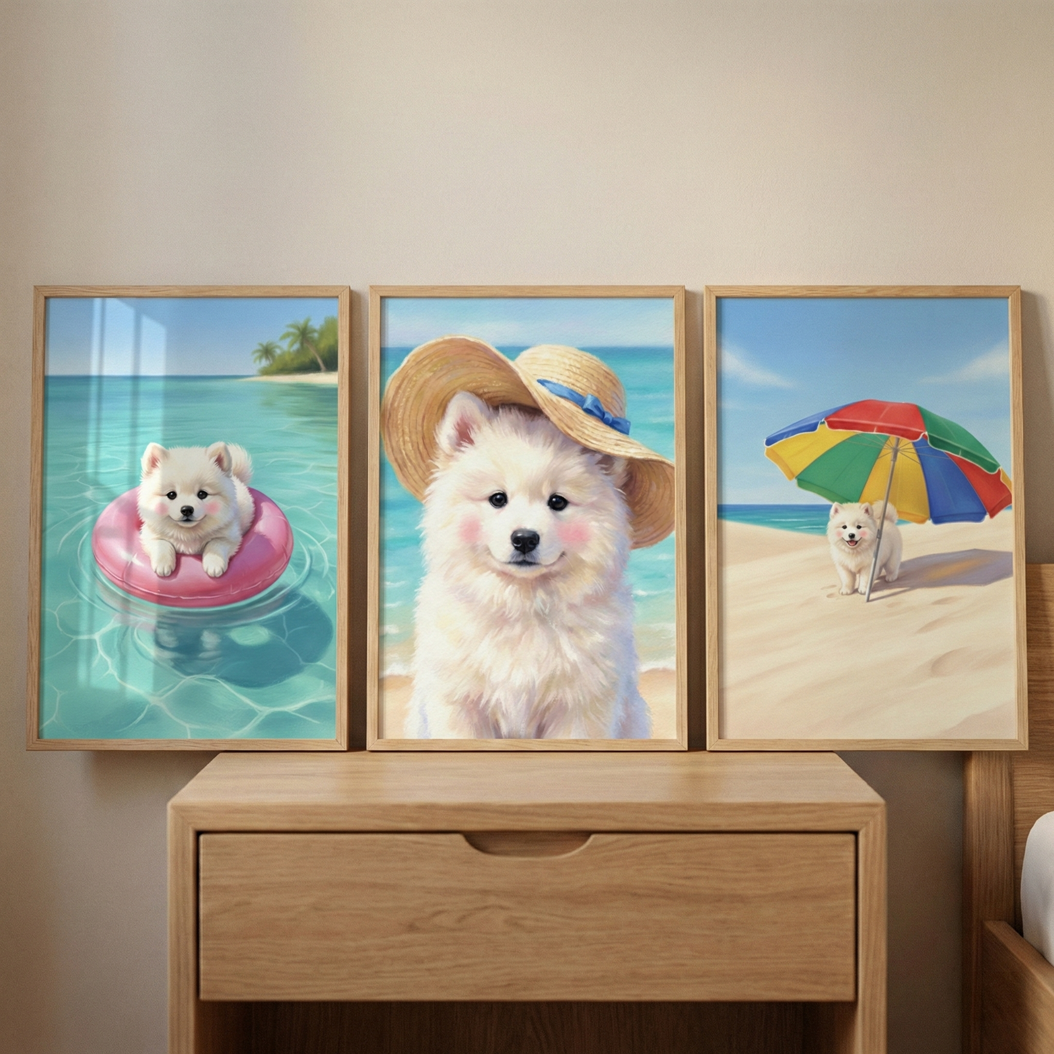 Puppy Beach Artwork Set of 3 - Sandy Paws Summer
