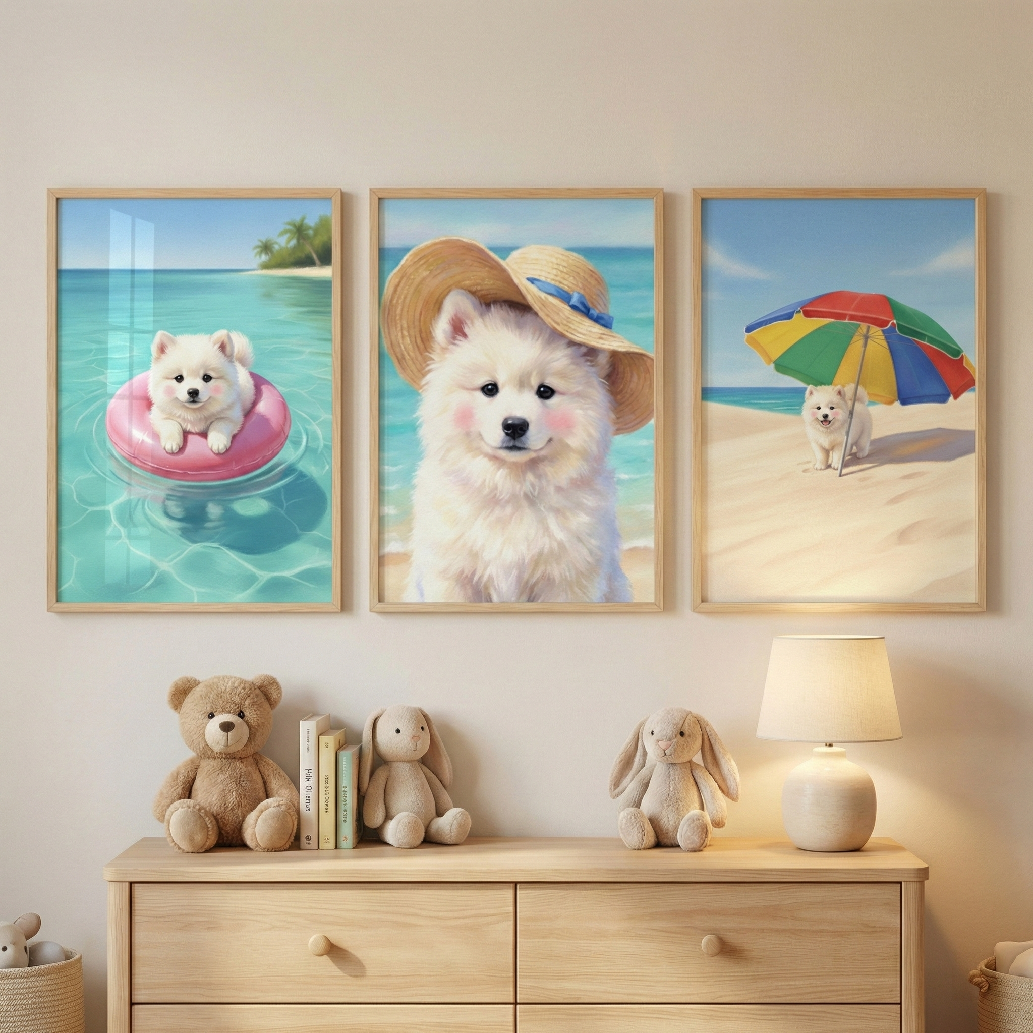 Puppy Beach Artwork Set of 3 - Sandy Paws Summer