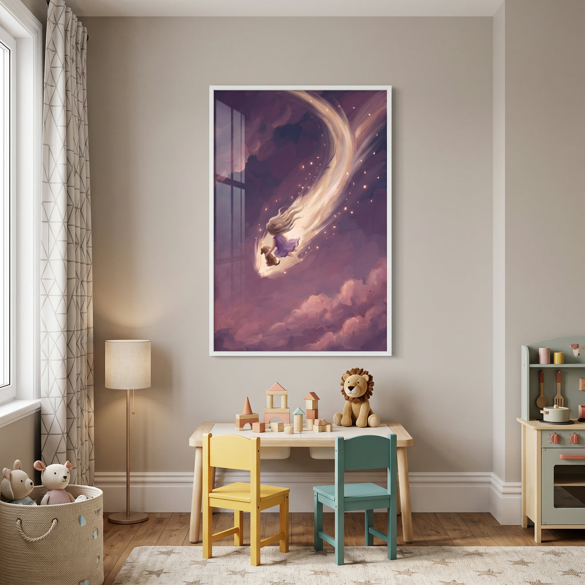 Purple Dress Girl Dog Space Wall Art - Stardust Sky Flight