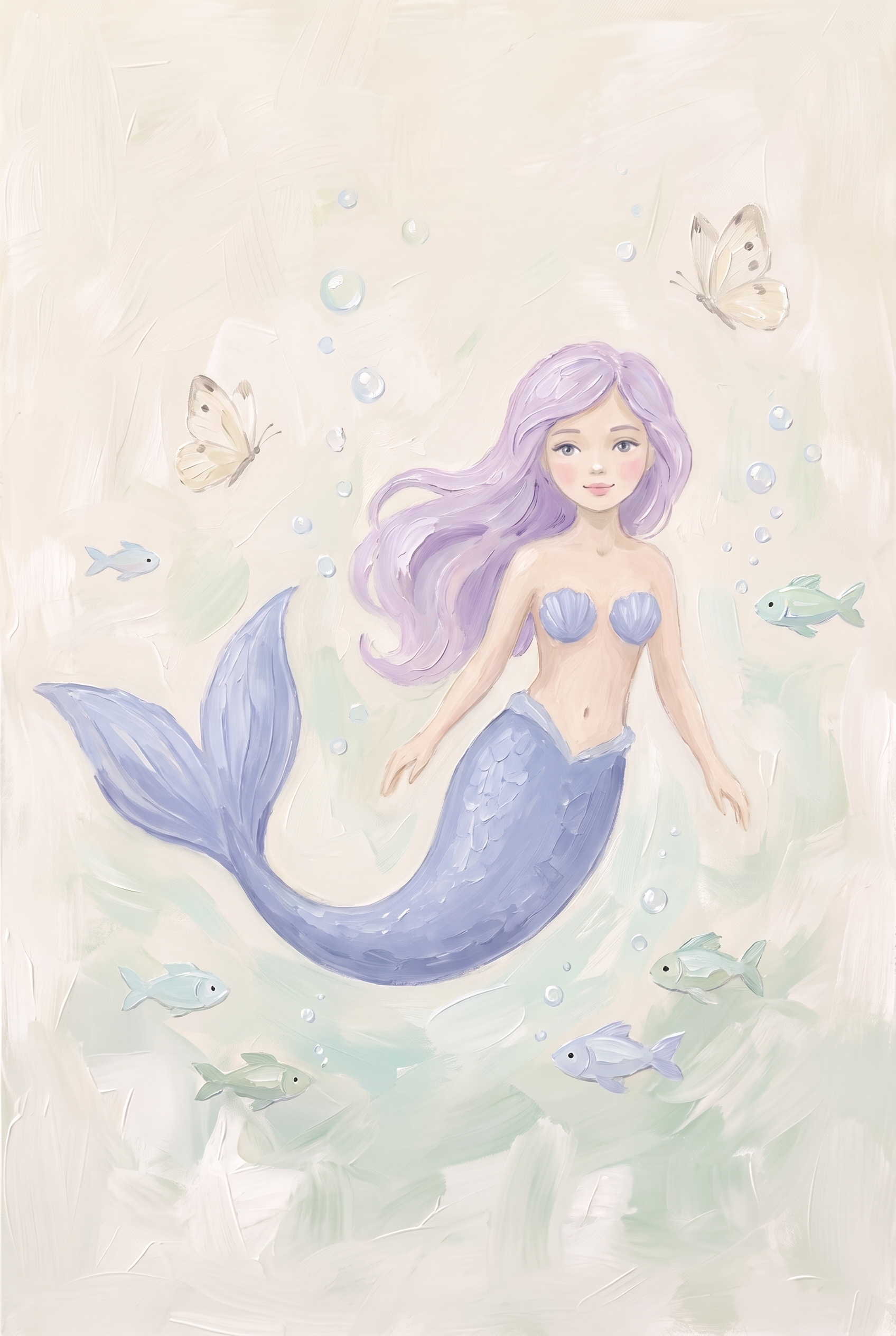 Purple Hair Mermaid Wall Art - Lavender Mermaid Dreams