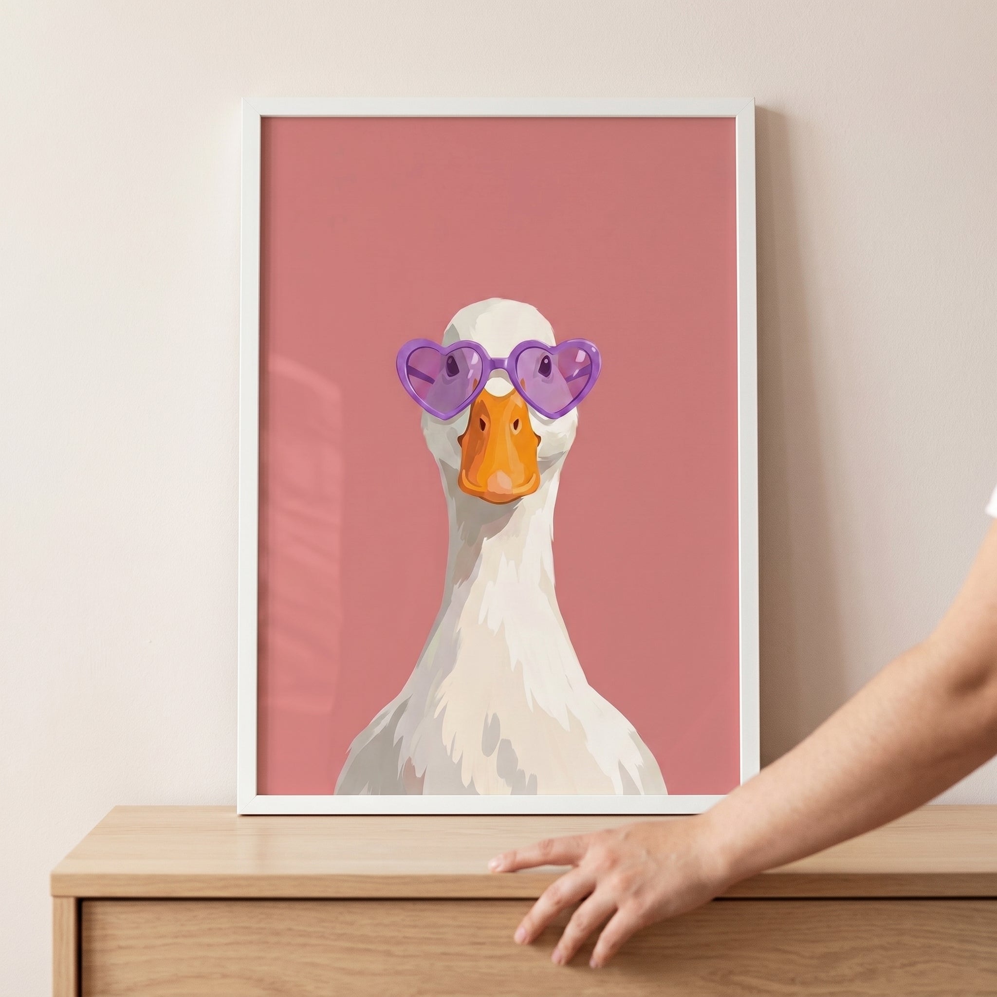 Purple Heart Glasses Goose Wall Art - Heart Eyed Duck