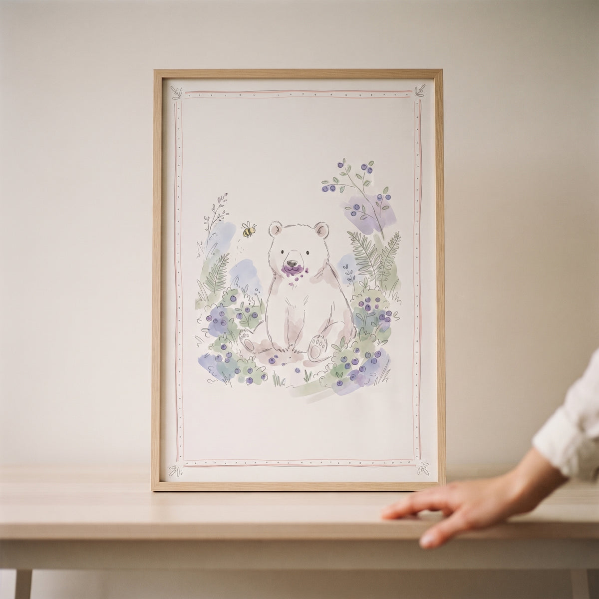 Purple Mouth Berry Bear Wall Art - Blueberry Bear Snack