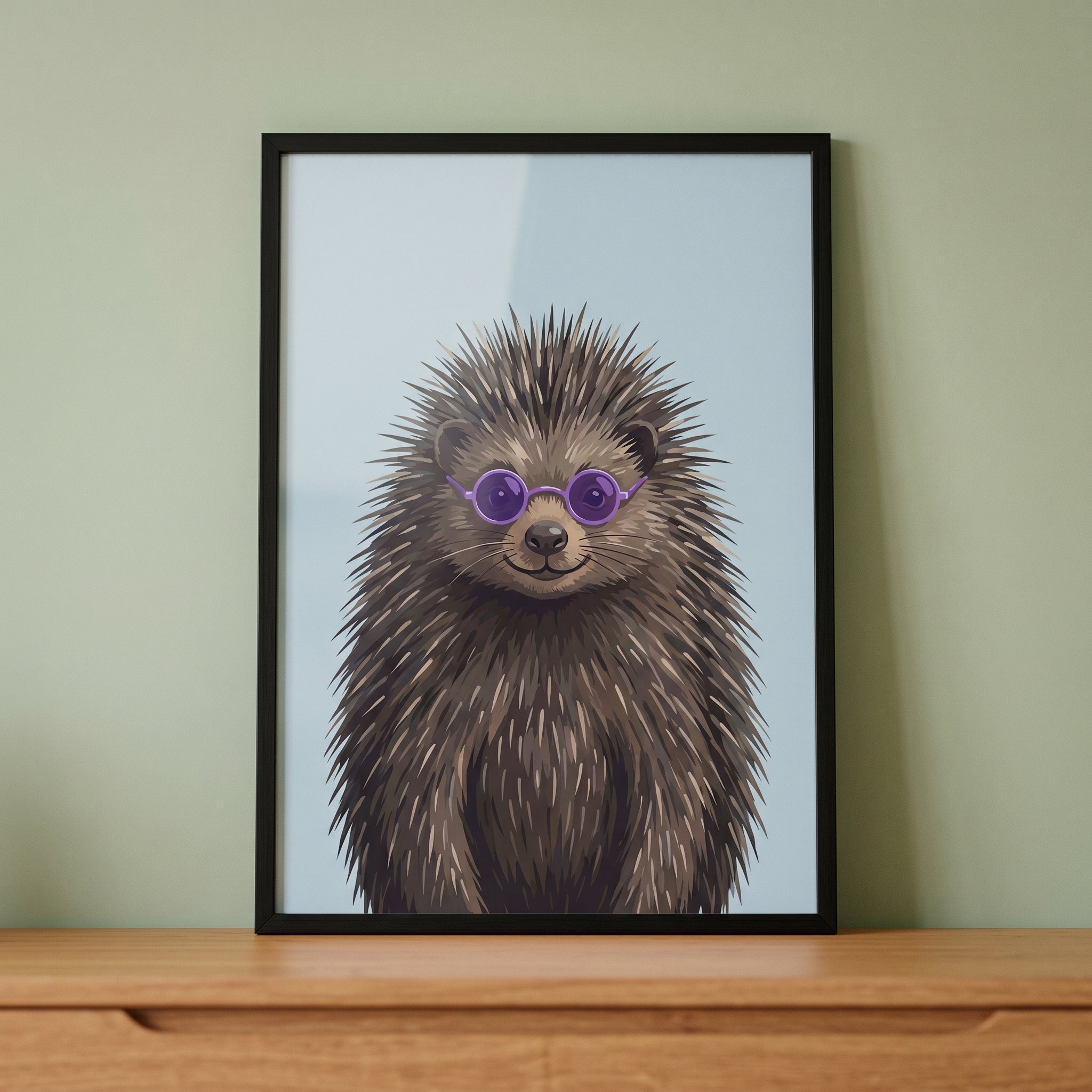 Purple Round Glasses Hedgehog Wall Art - Cool Quill Critter