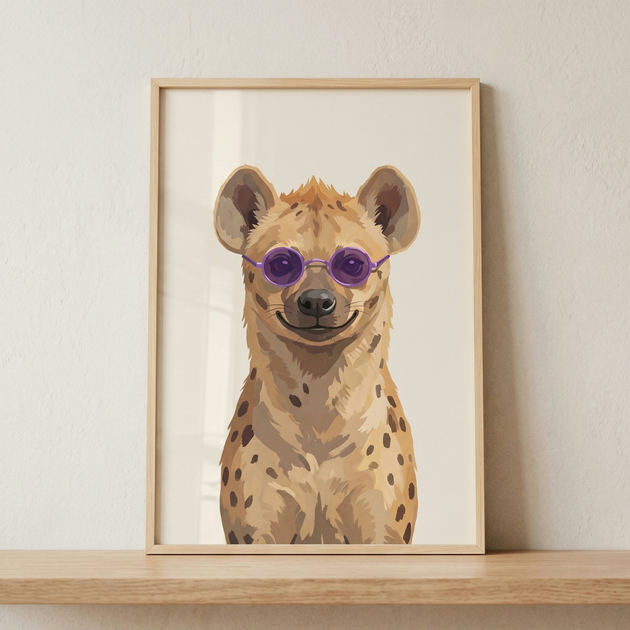 Purple Sunglasses Smiling Hyena Wall Art - Purple Shades Hyena