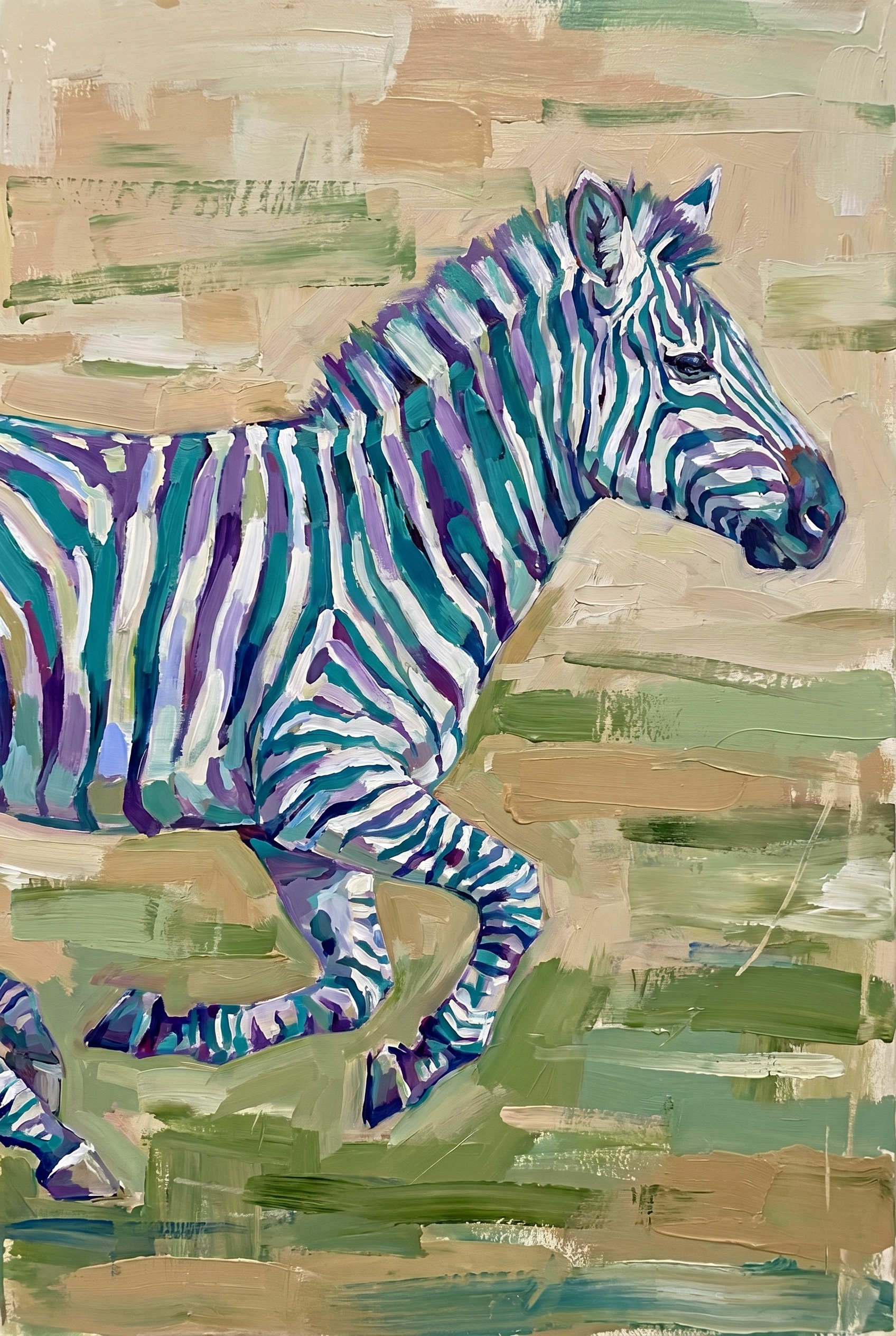 Purple Teal Galloping Zebra Wall Art - Striped Indigo Stride