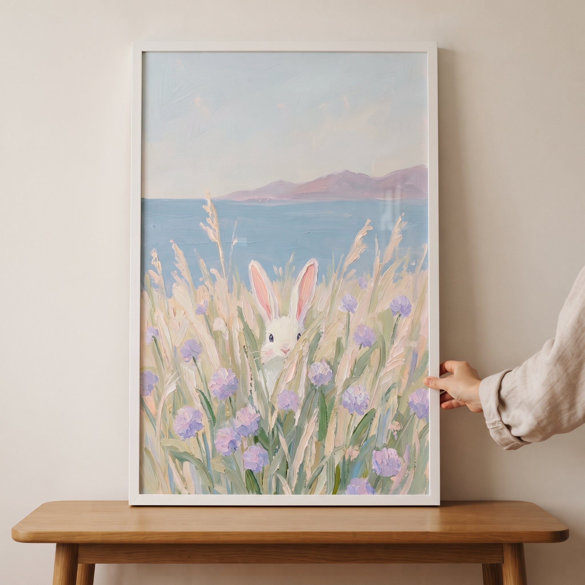 Purple Wildflower Peeking Bunny Wall Art - Bunny In Bloom