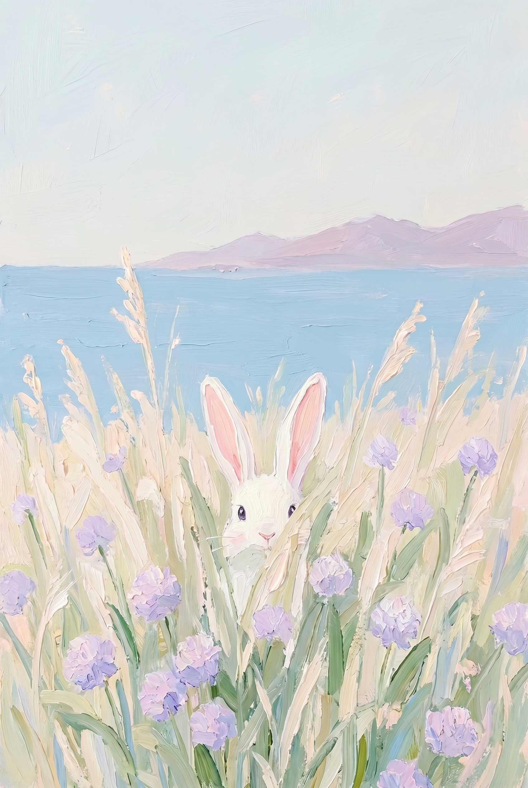 Purple Wildflower Peeking Bunny Wall Art - Bunny In Bloom