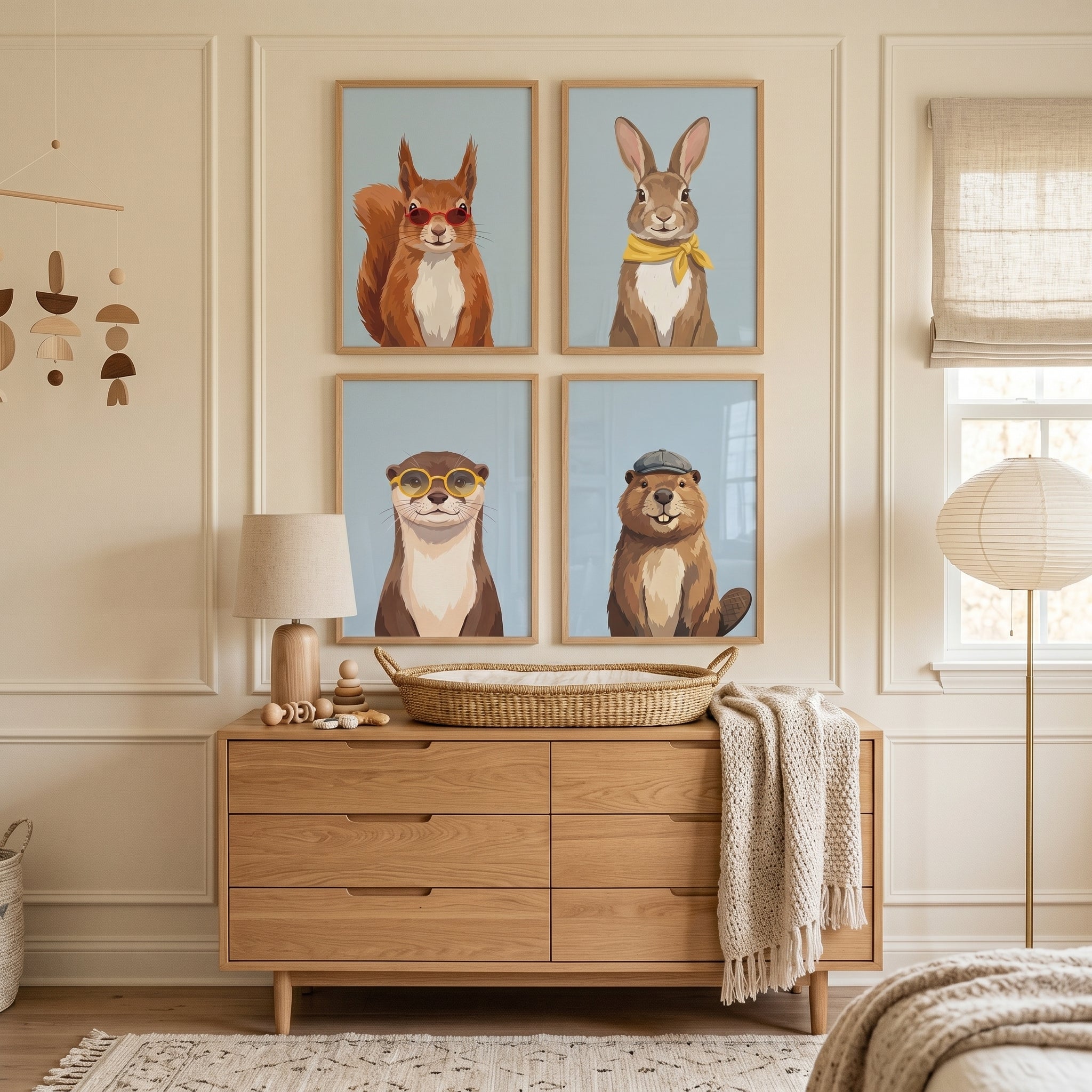 Quirky Accessorized Woodland Animal Wall Art Set of 4 - Stylish Woodland Critters