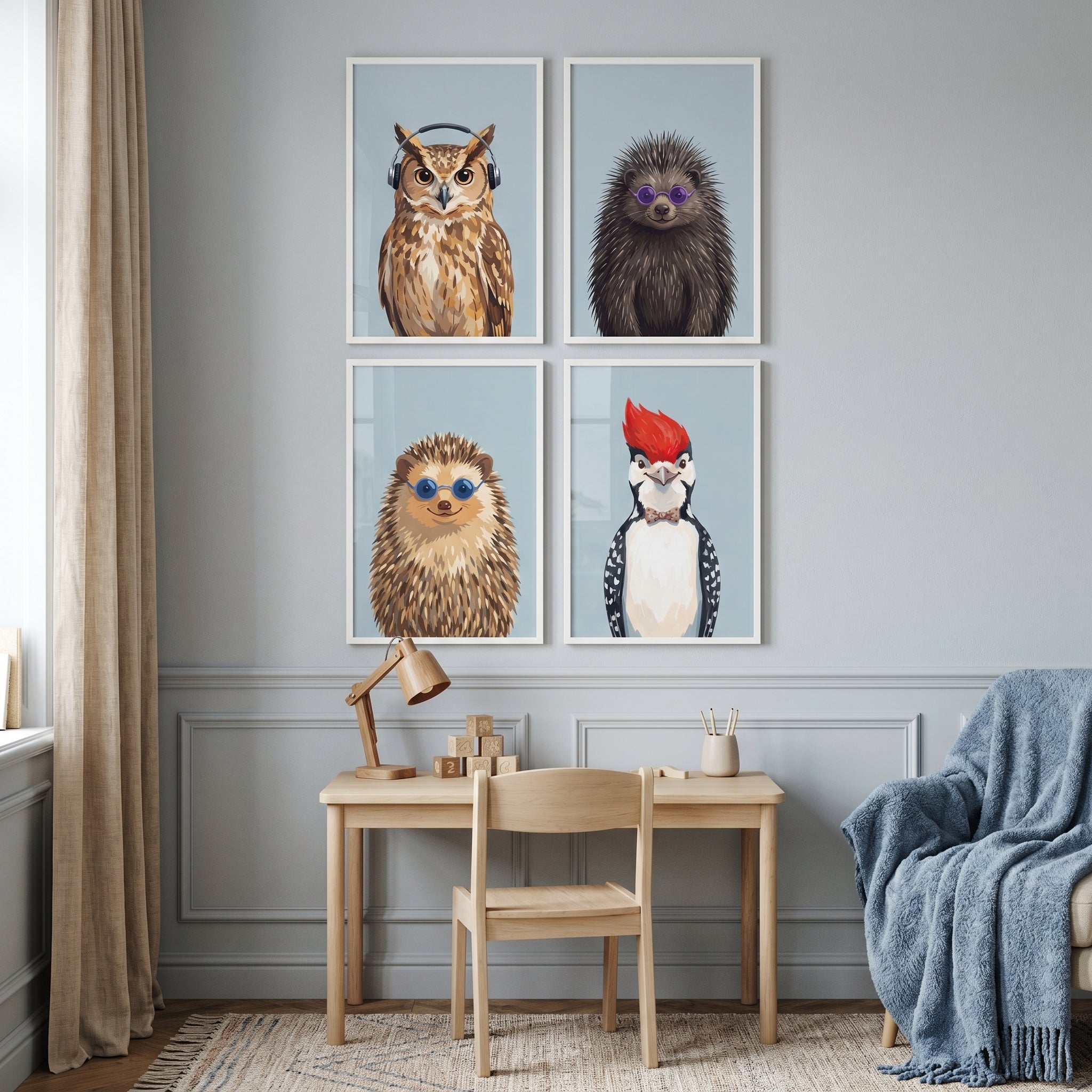 Quirky Accessory Forest Animals Wall Art Set of 4 - Stylish Animal Portraits