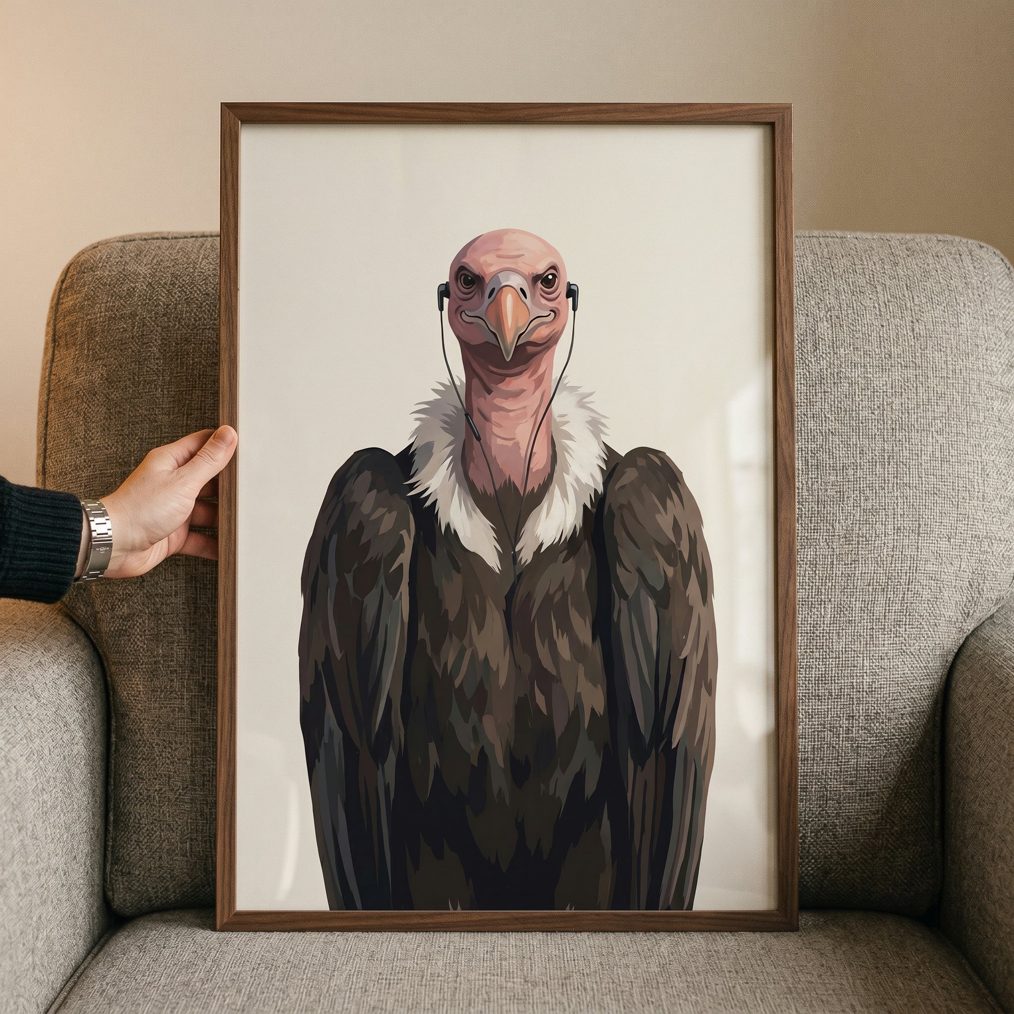 Quirky Music Listening Vulture Wall Art - The Audio Vulture