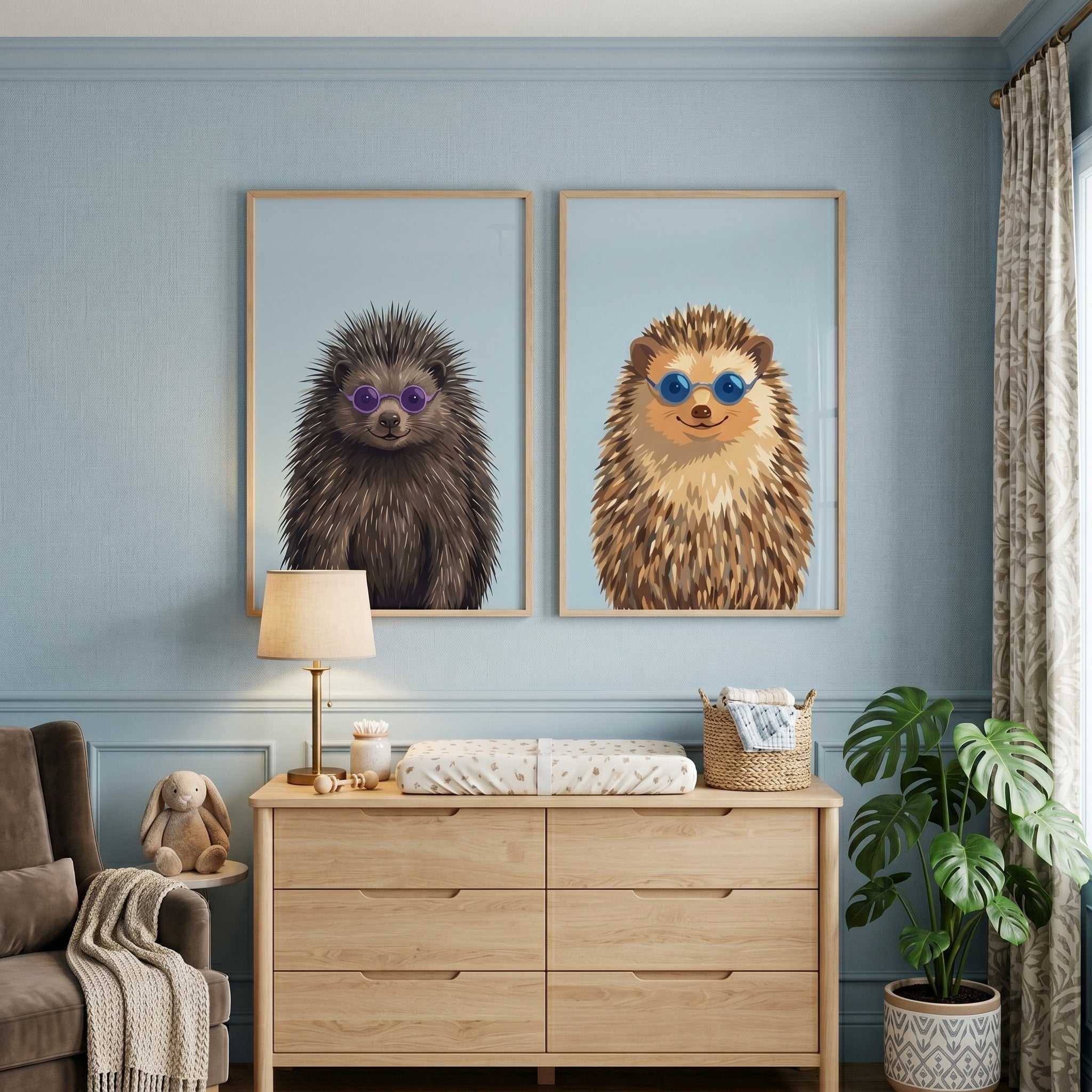 Quirky Shades Hedgehog Wall Art Set of 2 - Prickly Pair