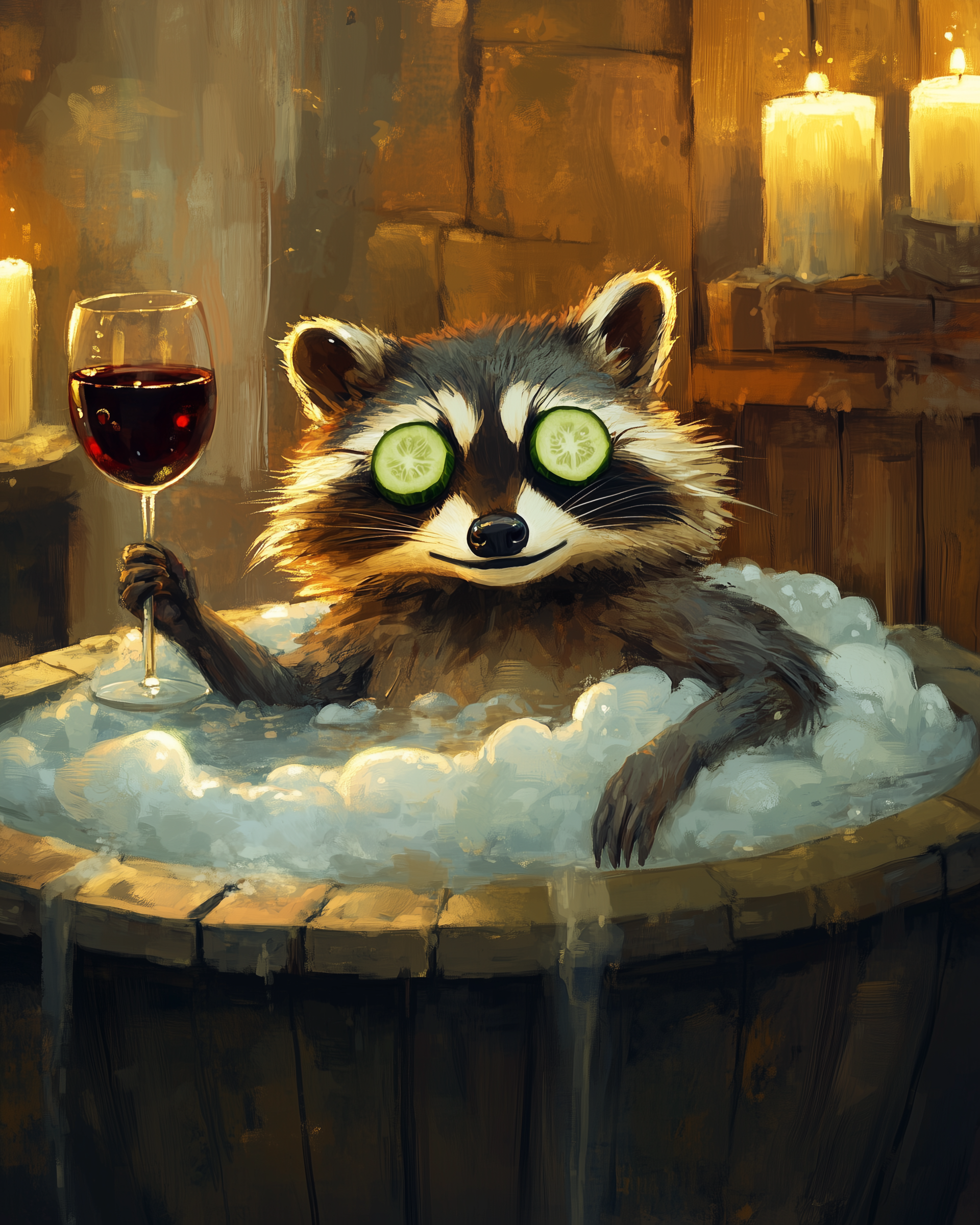 Blissful Bath Moment - Raccoon Framed Wall Art for Living Room, Bedroom or Office