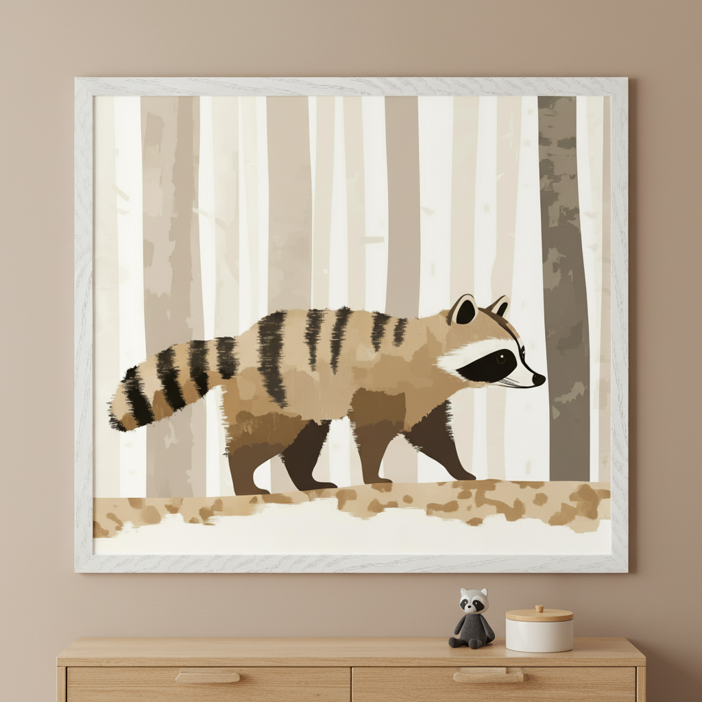 Wildling Wonders Raccoon Wall Art for Nursery, Playroom or Kids Bedrooms - Woodland Forest Animal Decor - Ringtail Rascal
