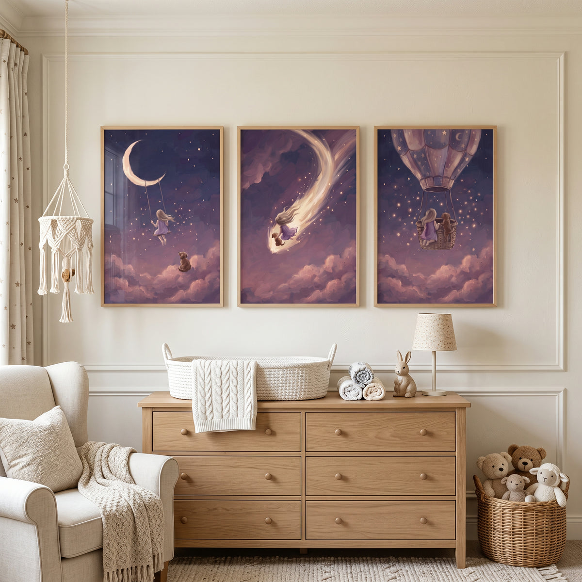 Radiant Purple Girl Dog Wall Art Set of 3 - Starry Night Travels