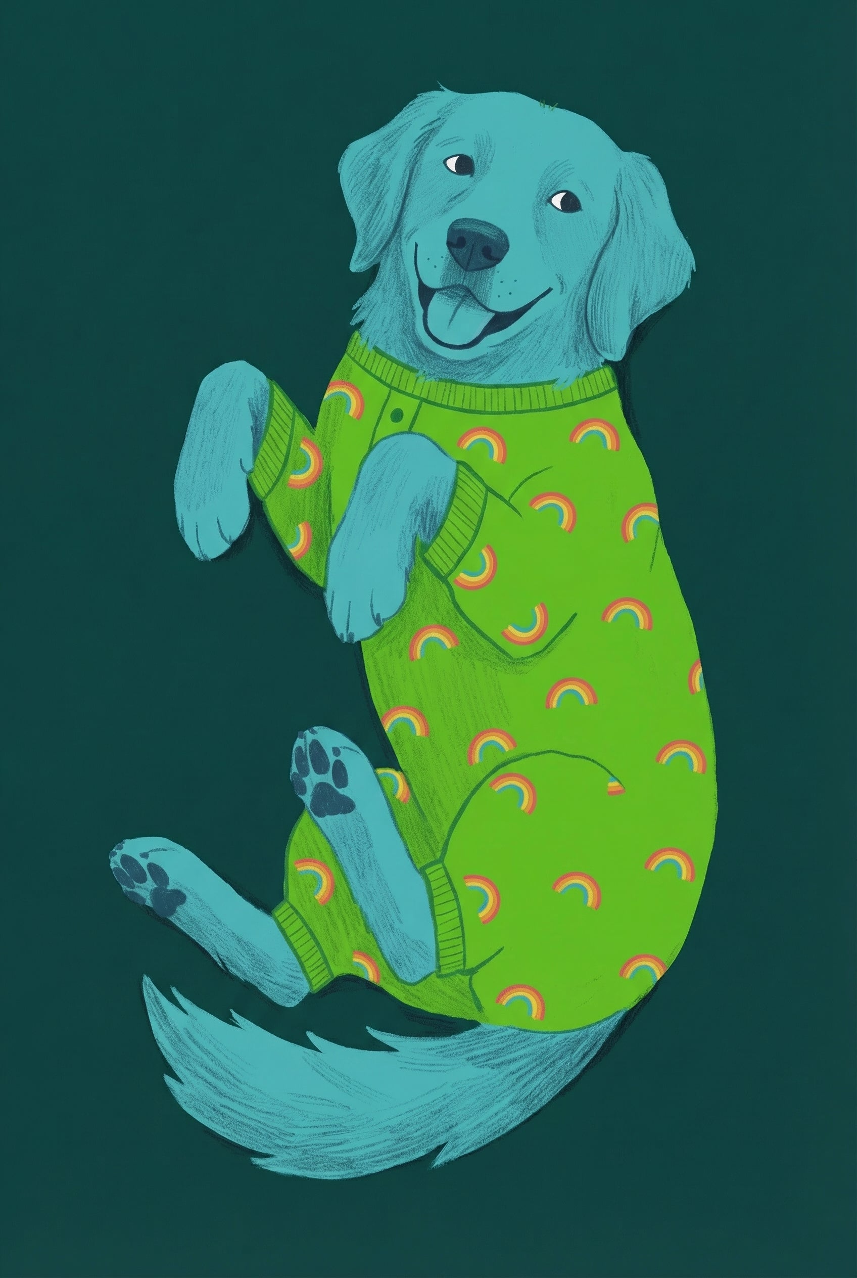 Rainbow Pattern Teal Dog Wall Art - Rainbow Puppy Jams