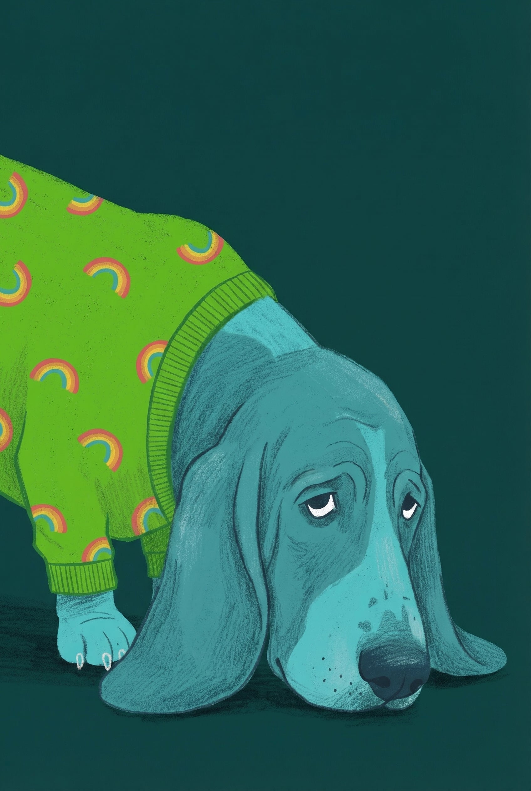 Rainbow Sweater Basset Hound Wall Art - Blue Basset Blues