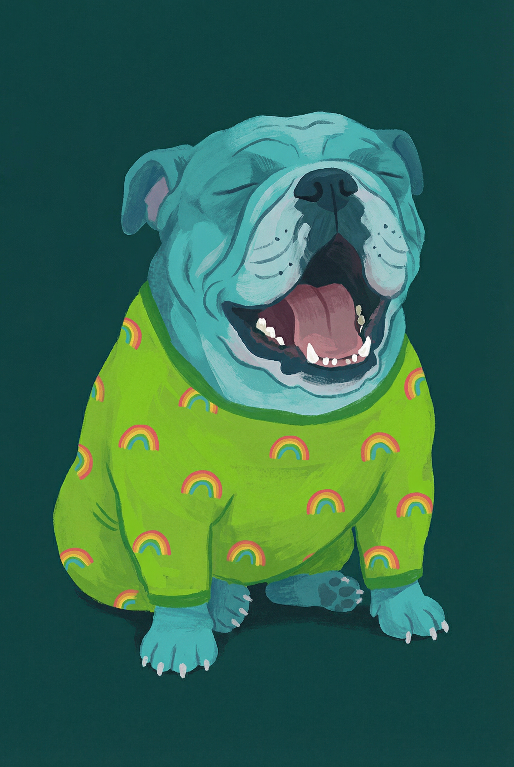 Rainbow Sweater Blue Bulldog Wall Art - Rainbow Pajama Pup