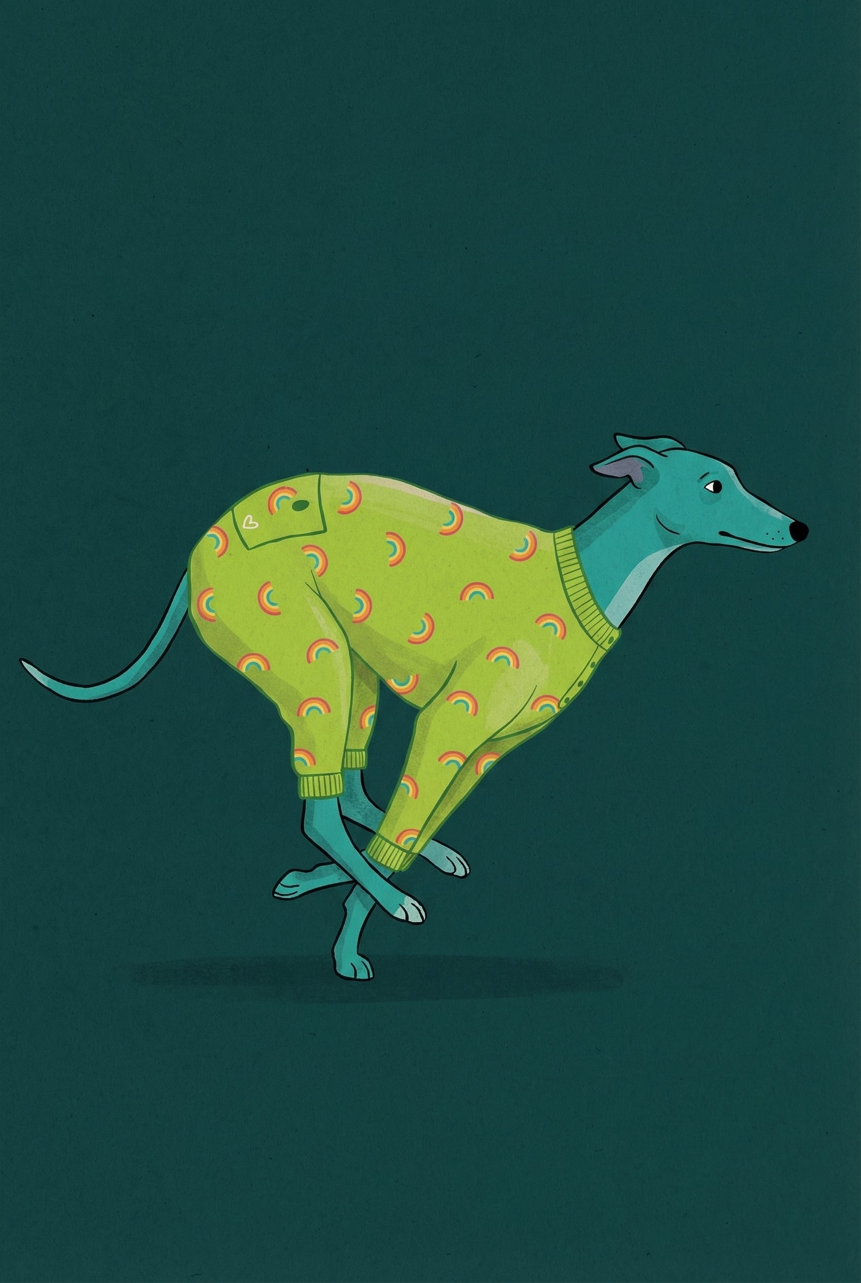Rainbow Sweater Running Greyhound Wall Art - Rainbow Onesie Sprint