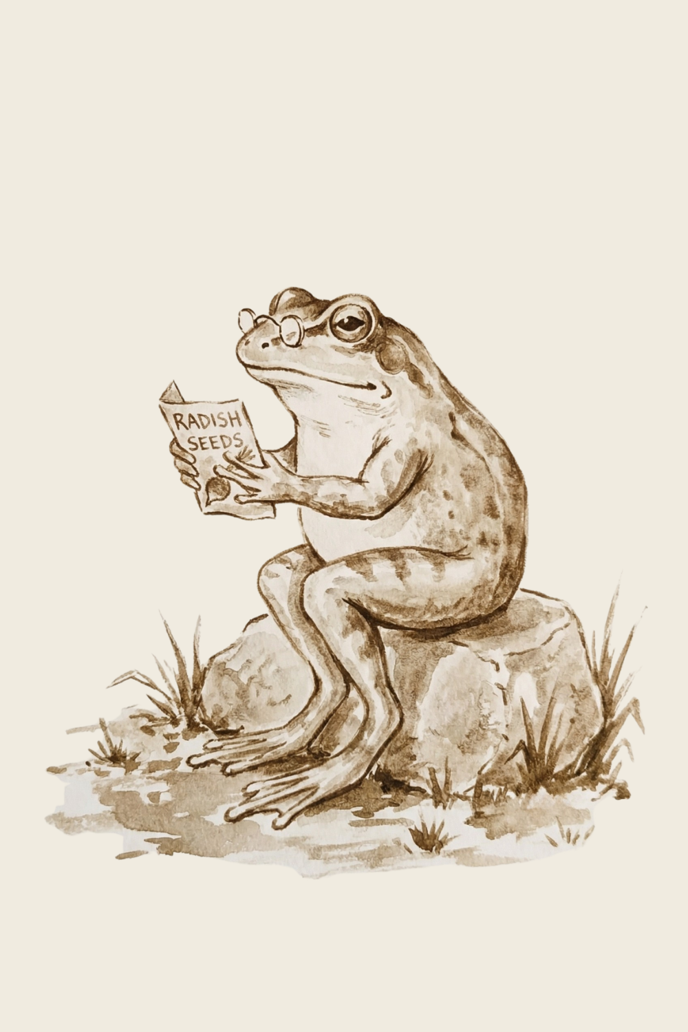 Reading Radish Seeds Frog Wall Art - Spectacled Garden Frog
