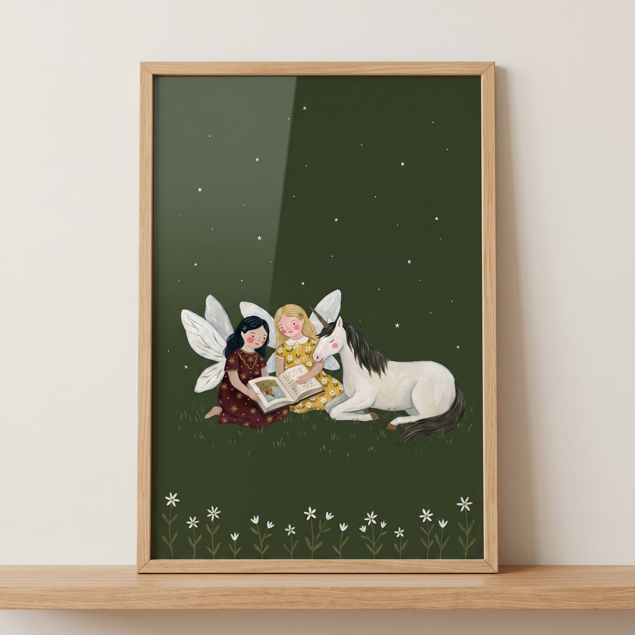 Reading Storybook Unicorn Fairies Wall Art - Starlit Story Time