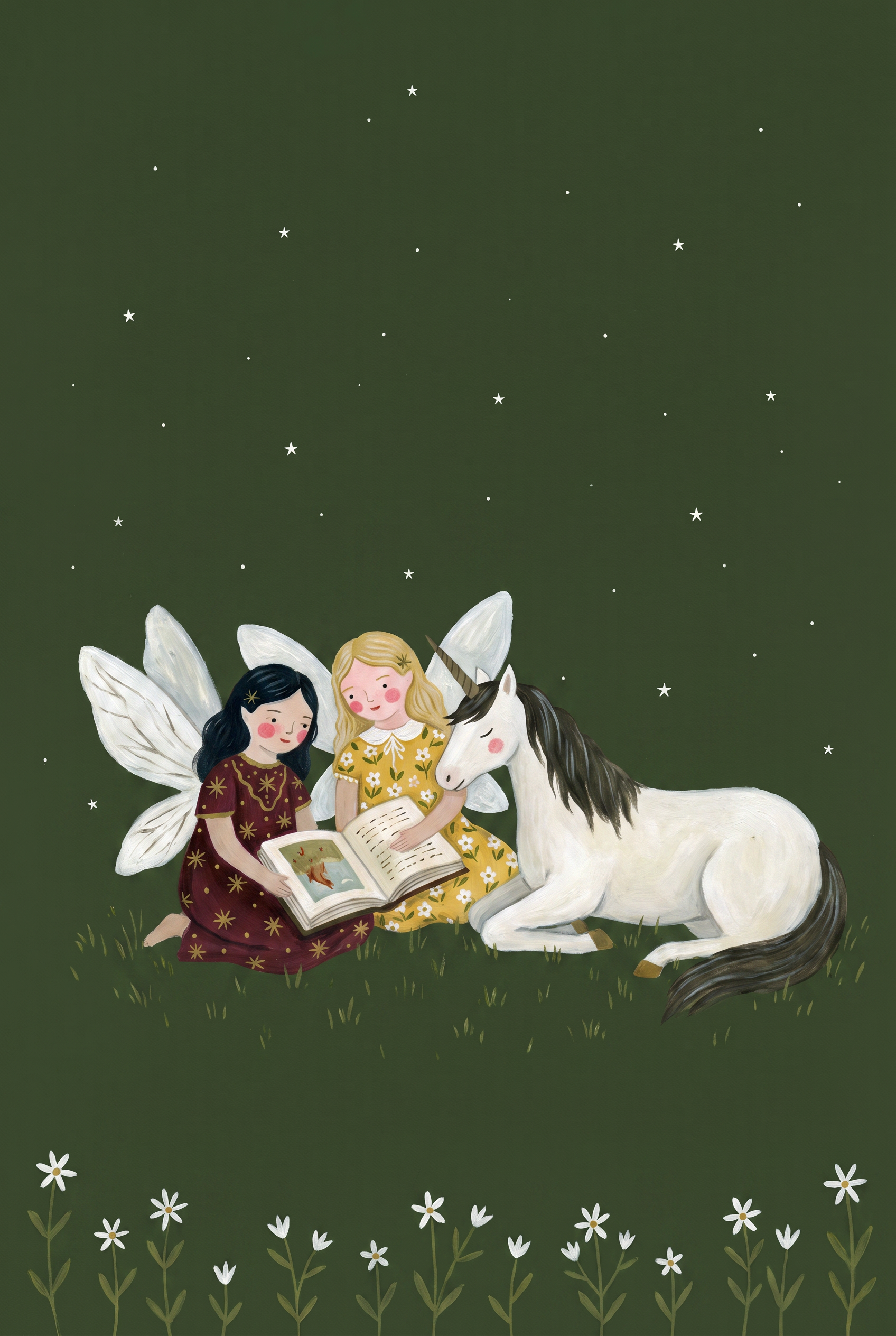 Reading Storybook Unicorn Fairies Wall Art - Starlit Story Time