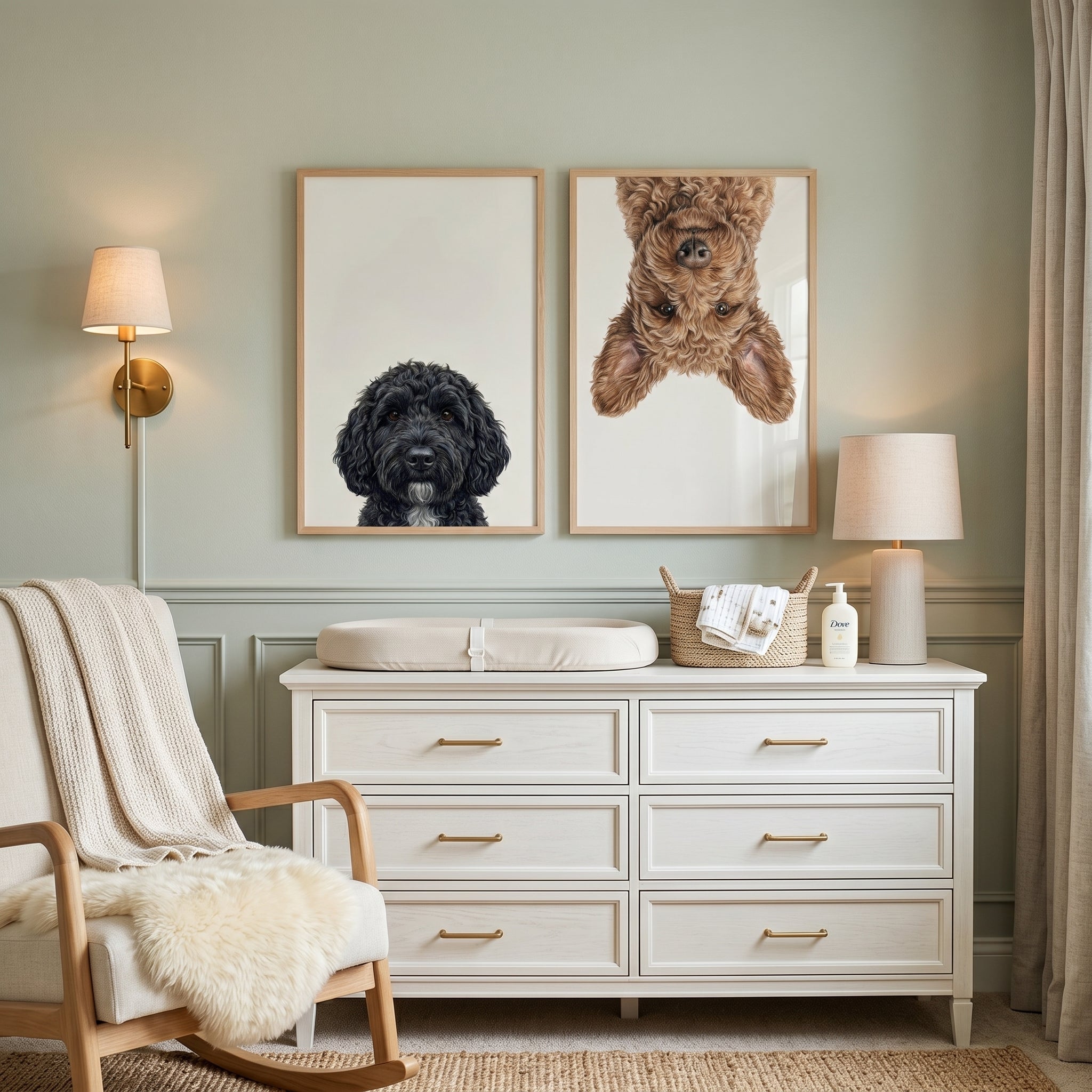 Realistic Curly Doodle Dog Wall Art Set of 2 - Flipped Furry Friends