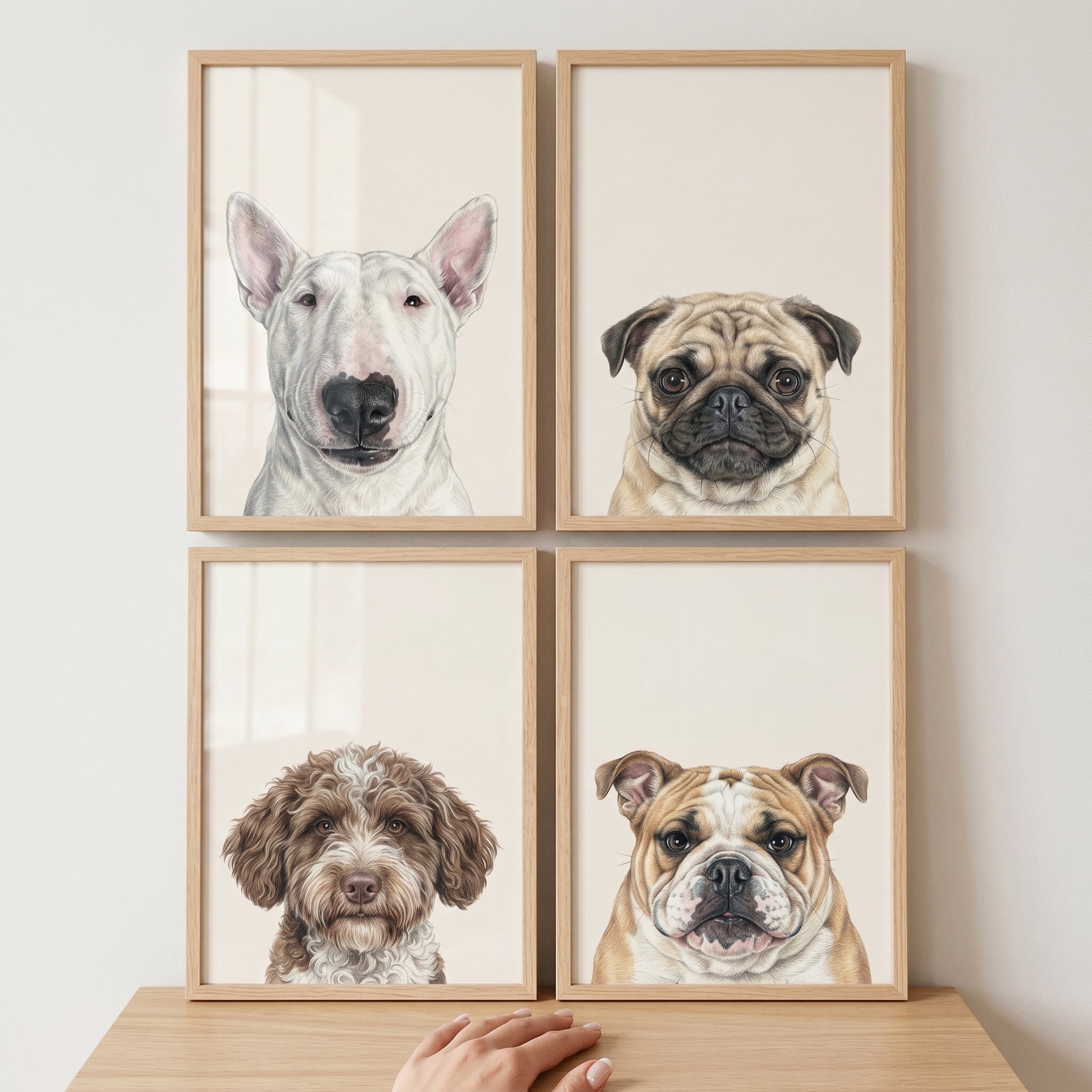 Realistic Dog Wall Art Set of 4 - Four Friendly Faces