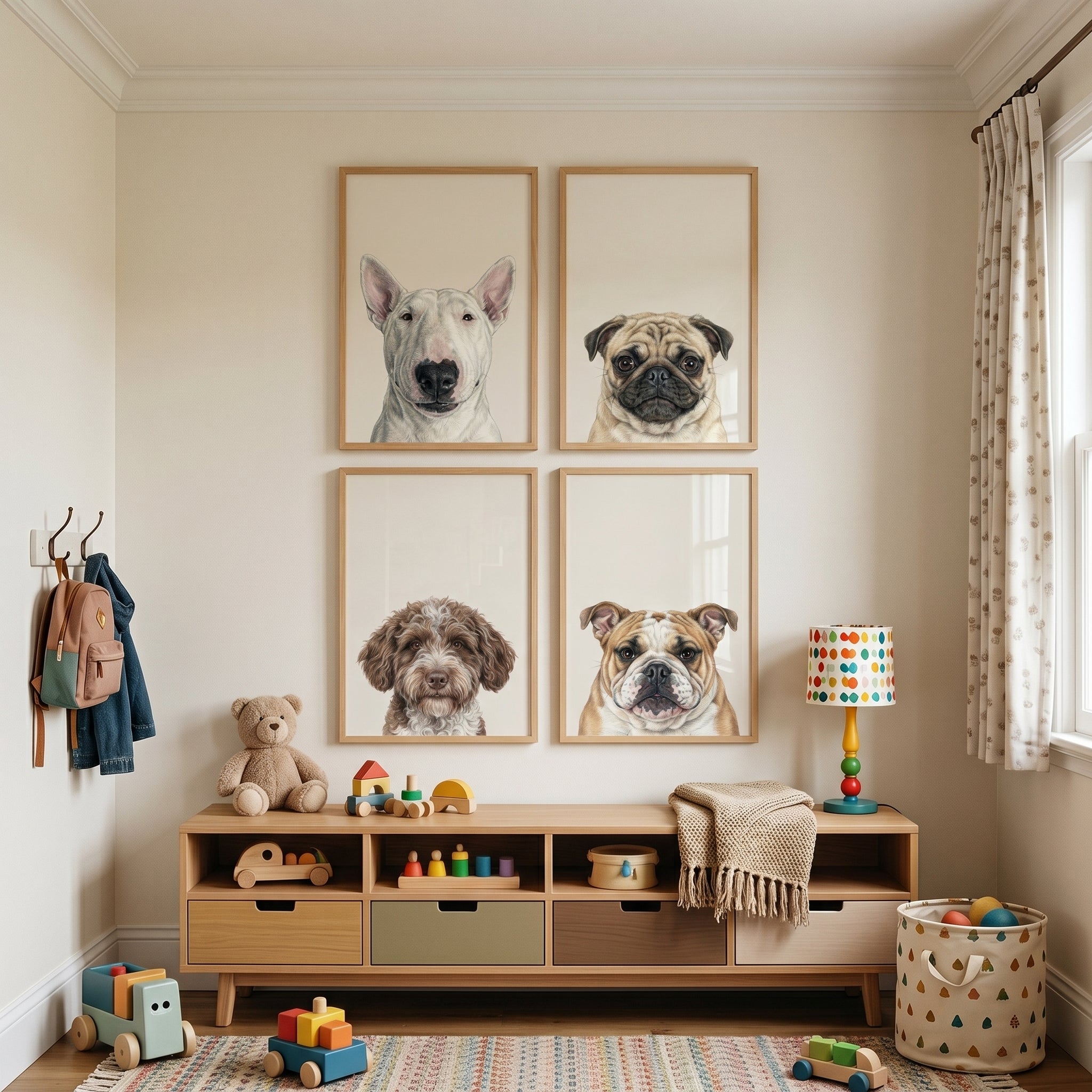 Realistic Dog Wall Art Set of 4 - Four Friendly Faces