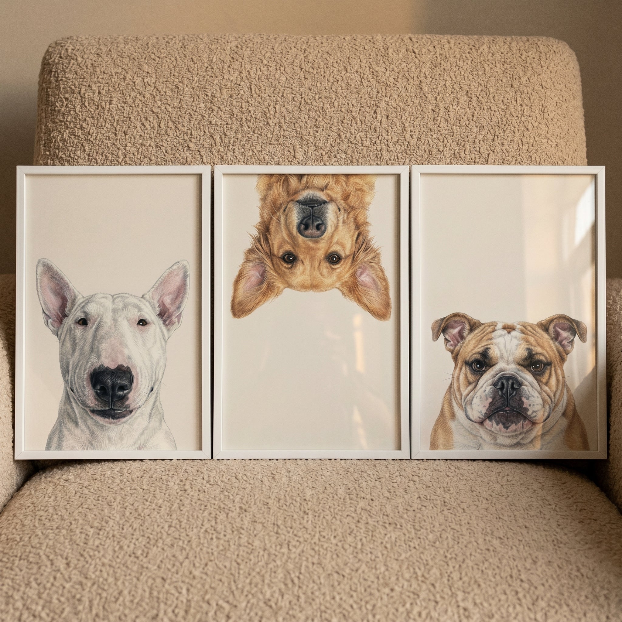 Realistic Quirky Pet Dog Wall Art Set of 3 - Playful Pet Trio