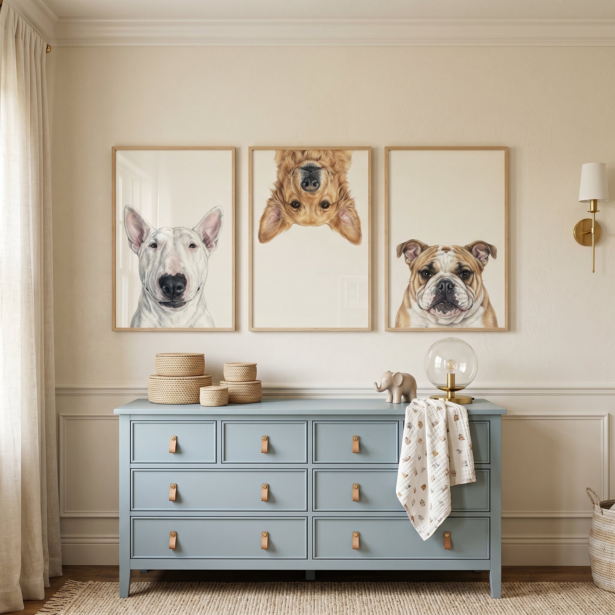 Realistic Quirky Pet Dog Wall Art Set of 3 - Playful Pet Trio