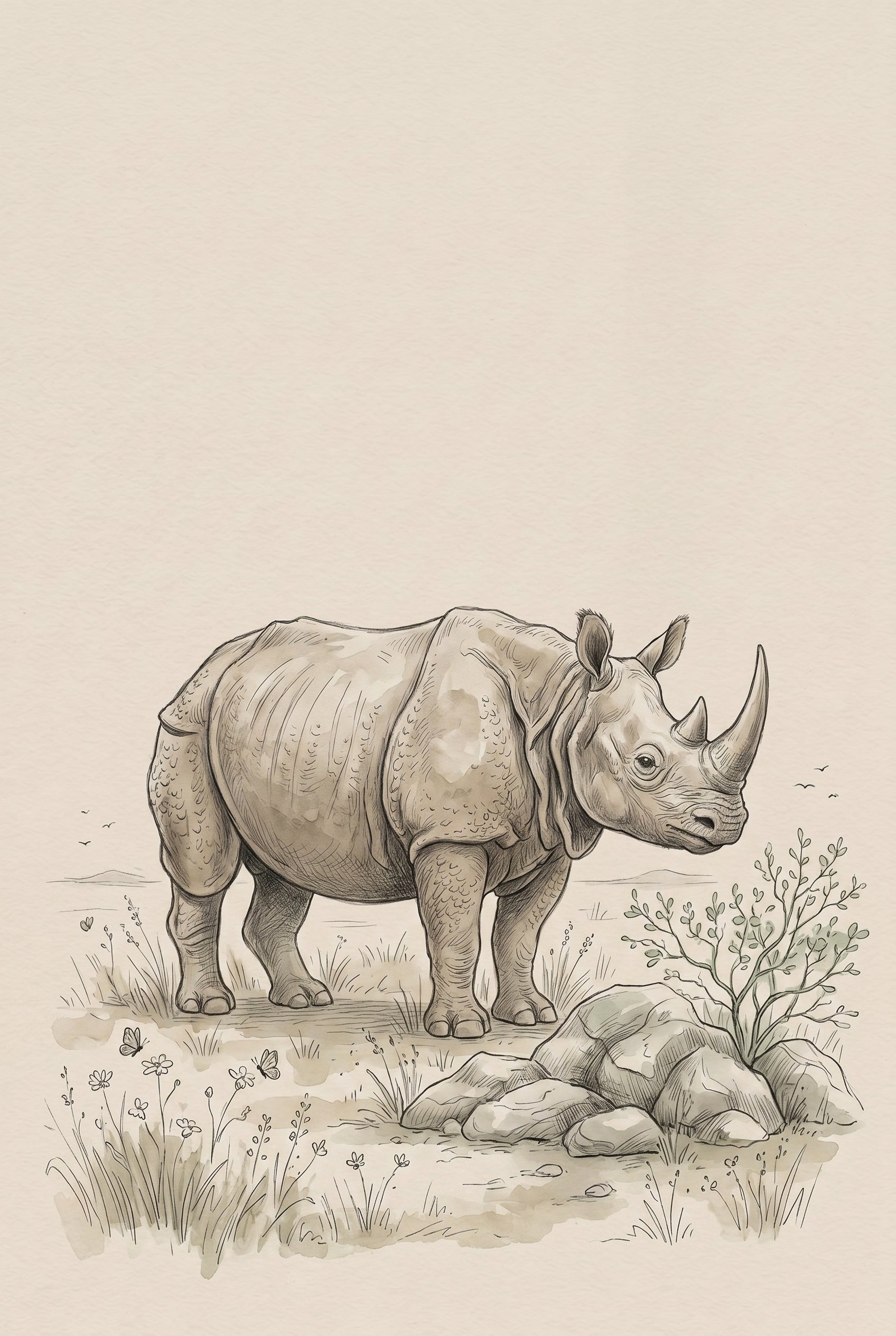 Realistic Rhino Wall Art - Wilderness Rhino Sketch