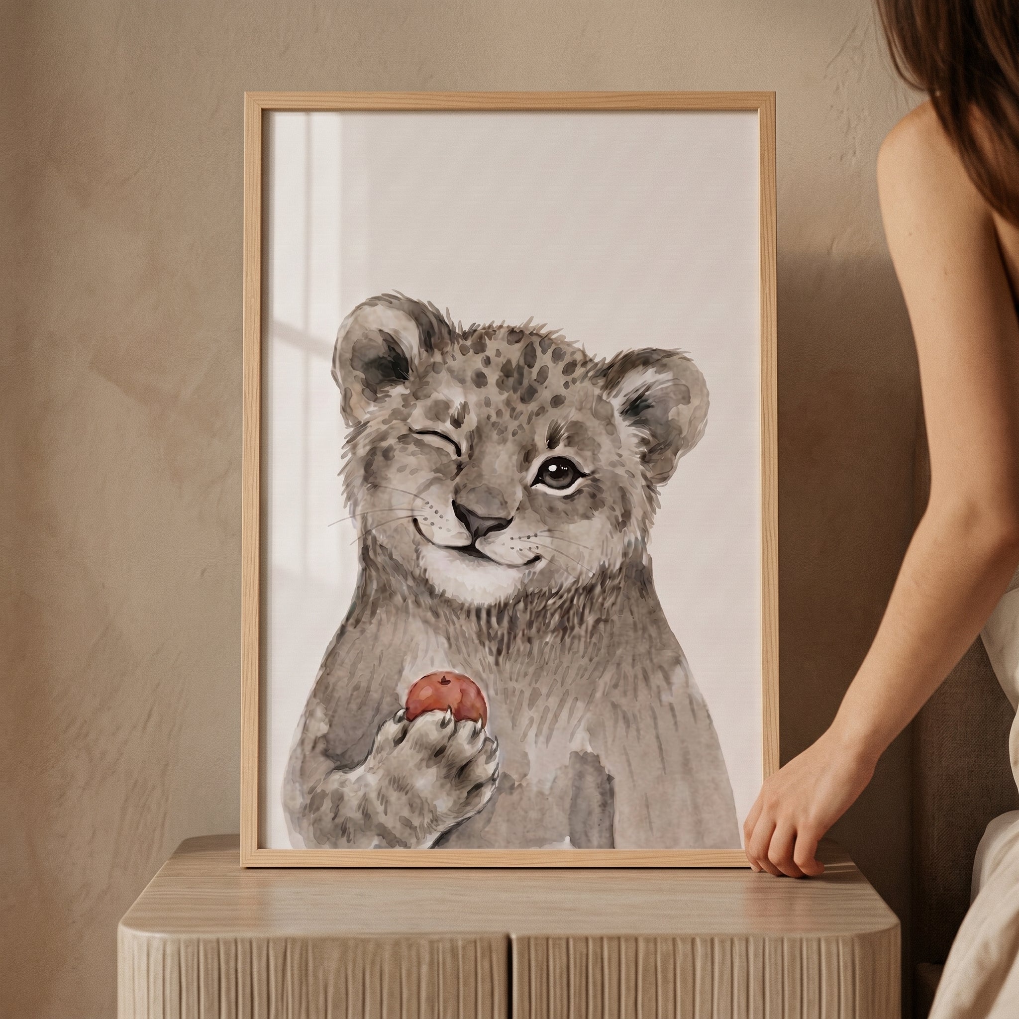 Red Apple Leopard Cub Wall Art - Winking Jungle Cub