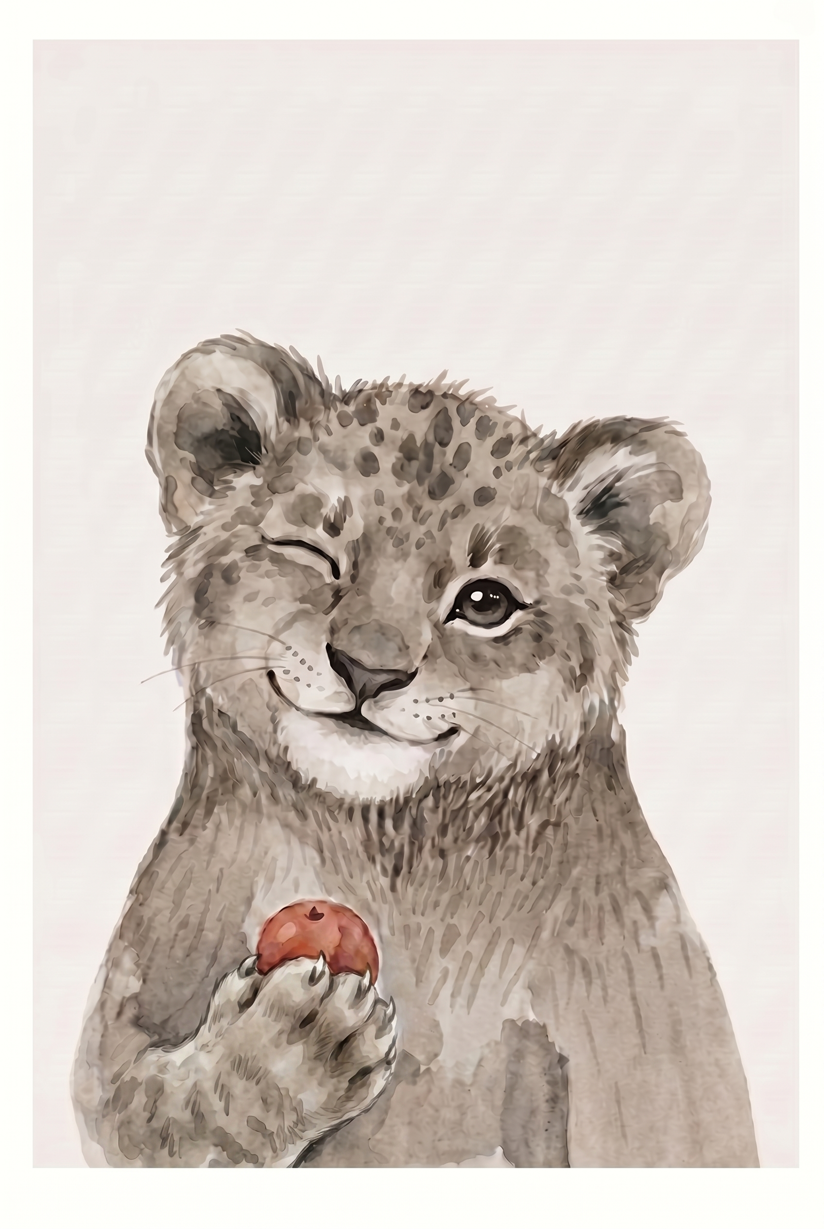 Red Apple Leopard Cub Wall Art - Winking Jungle Cub
