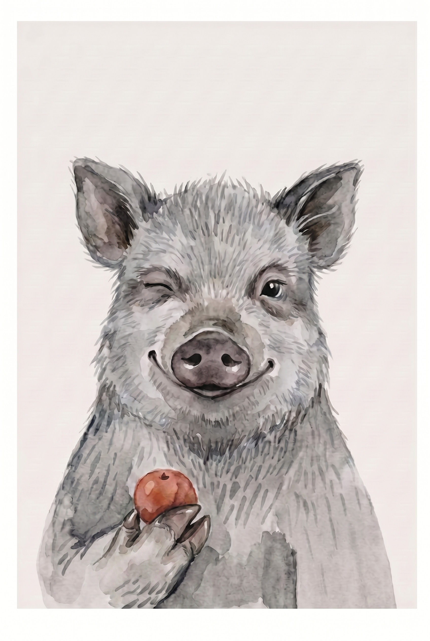 Red Apple Winking Pig Wall Art - Winking Wild Boar