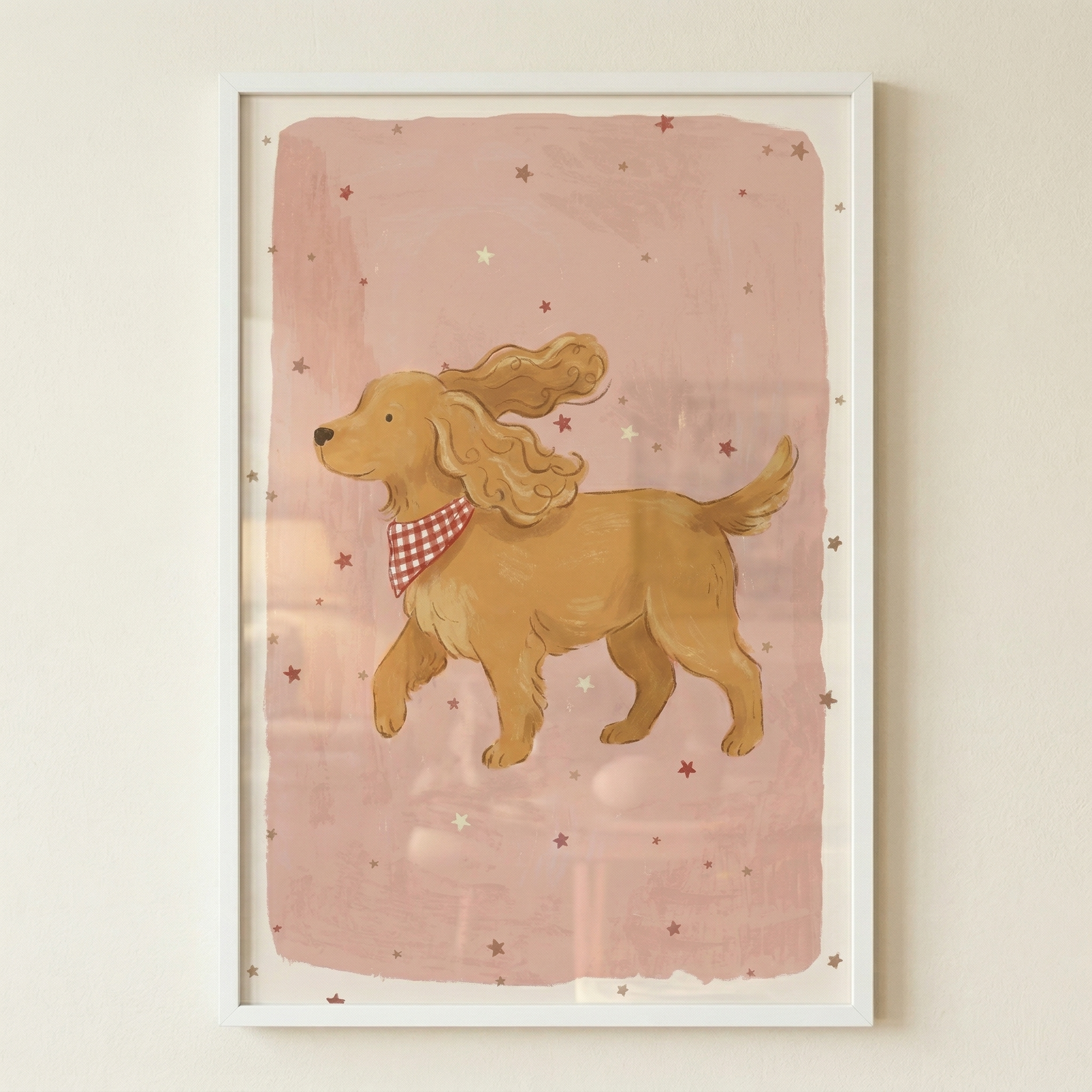 Red Bandana Cocker Spaniel Wall Art - Golden Starry Pup