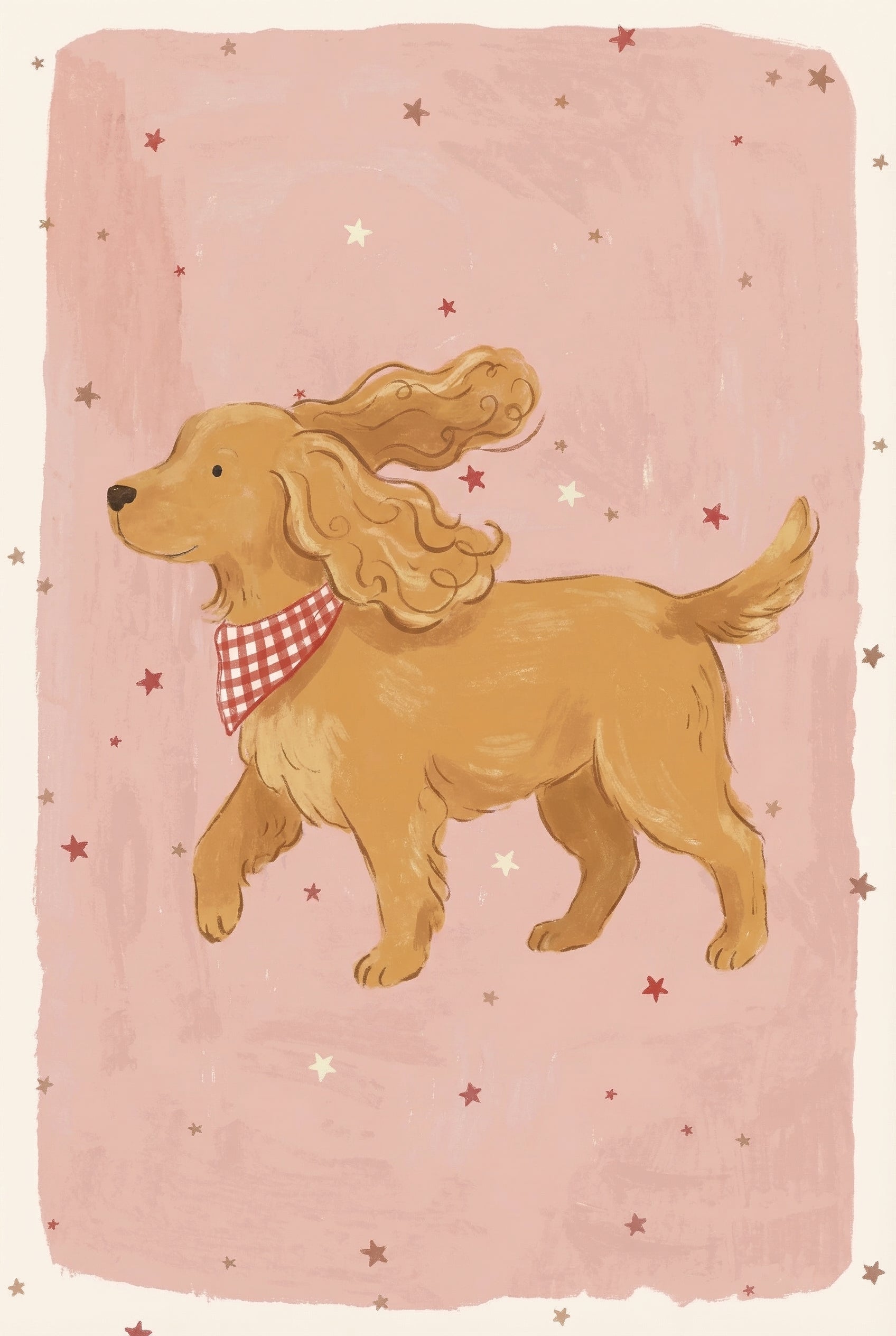 Red Bandana Cocker Spaniel Wall Art - Golden Starry Pup