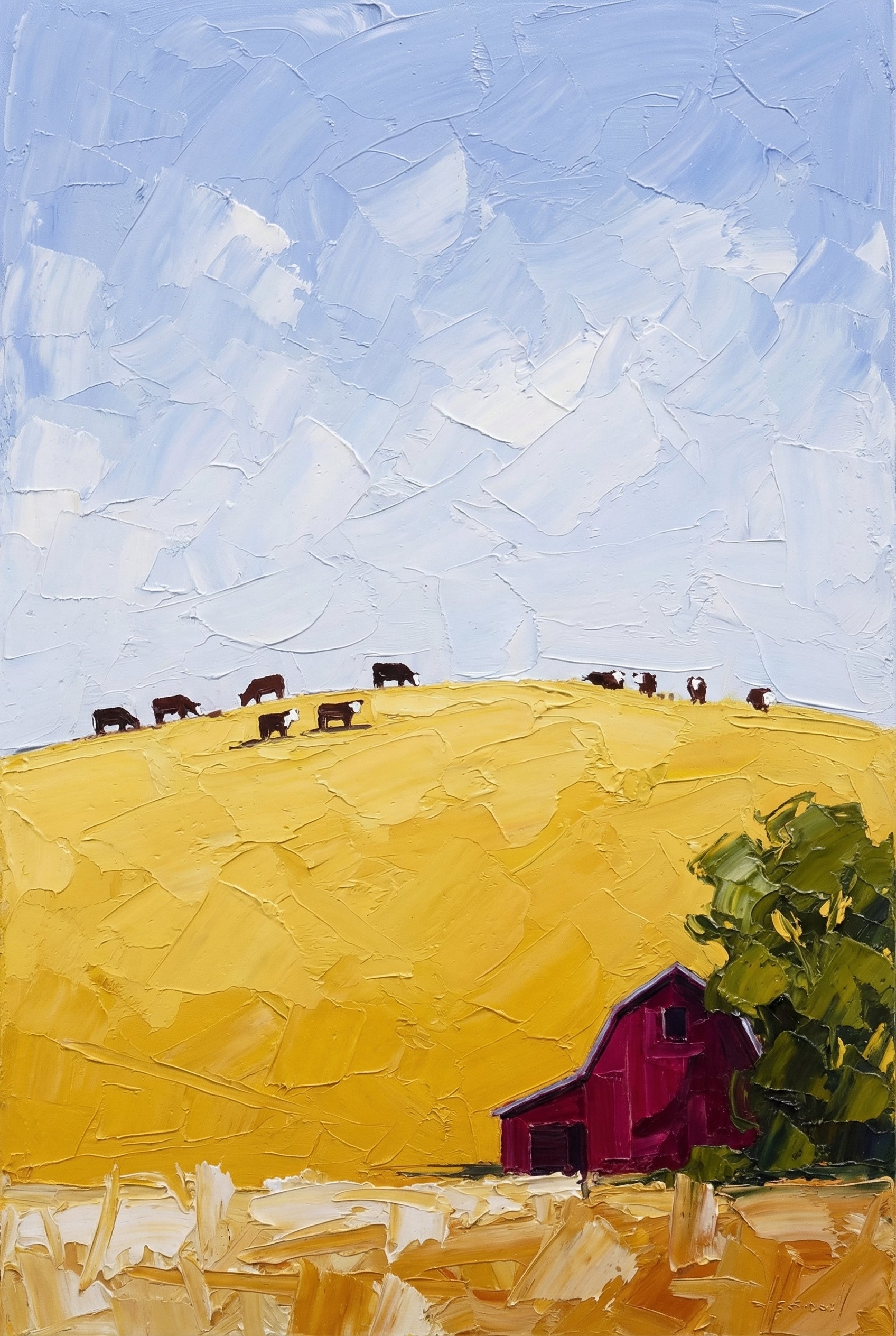 Red Barn Landscape Wall Art - Golden Hill Grazing