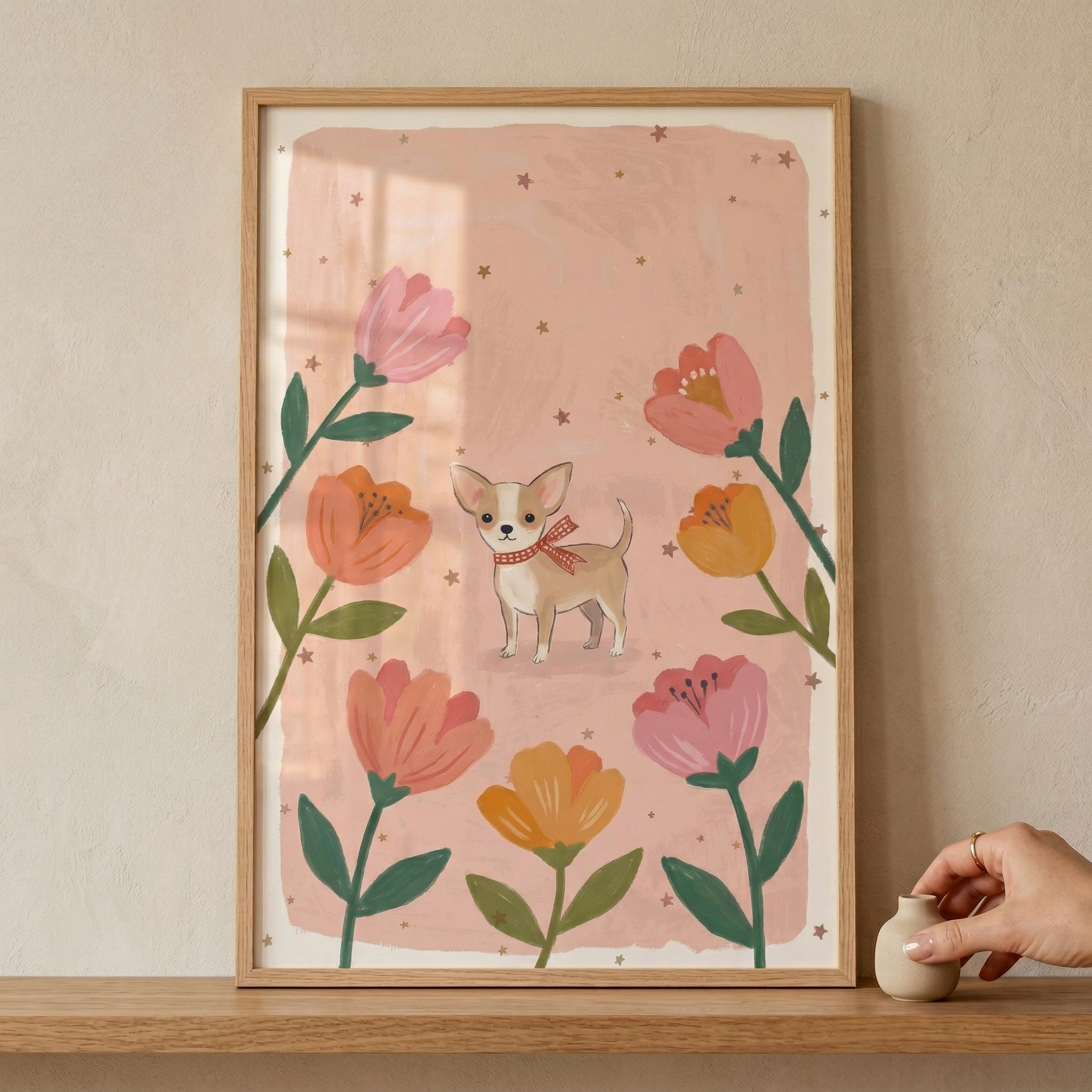 Red Checkered Bow Chihuahua Wall Art - Petals And Paws