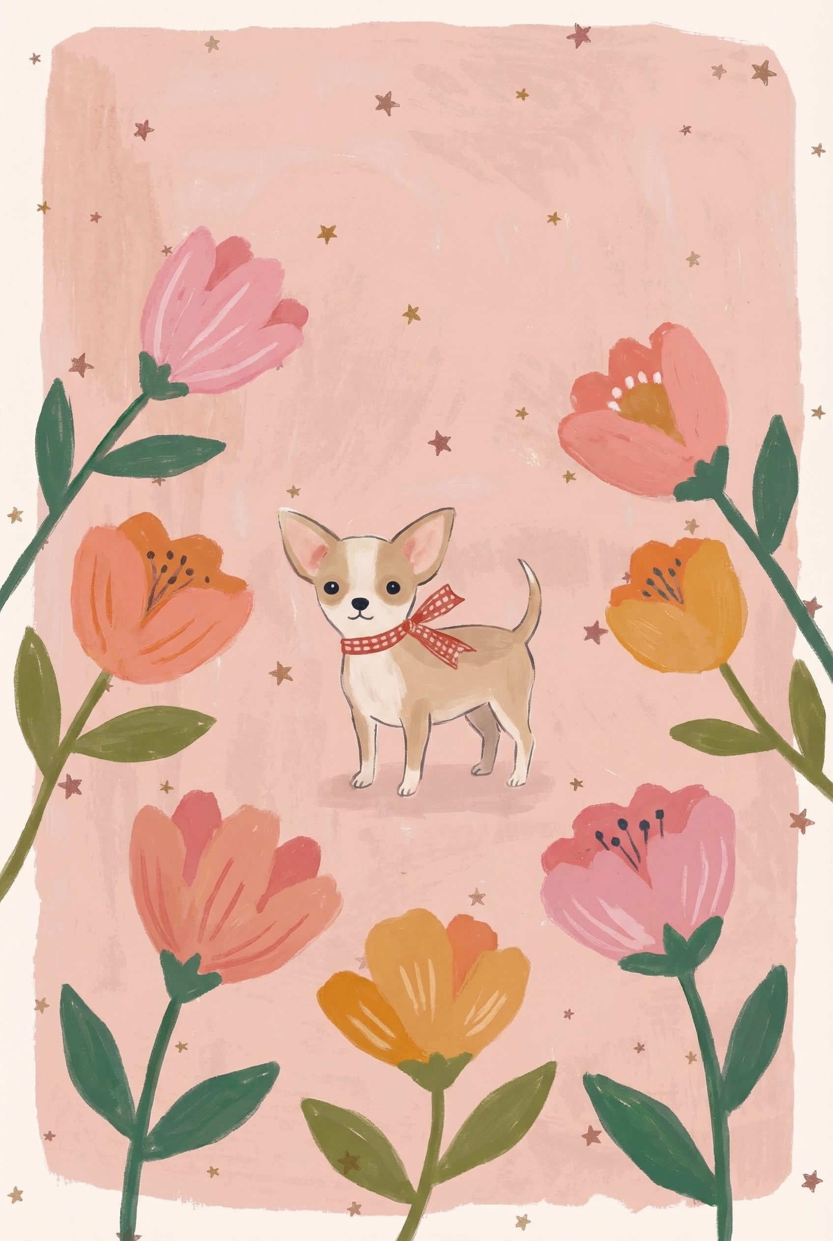 Red Checkered Bow Chihuahua Wall Art - Petals And Paws