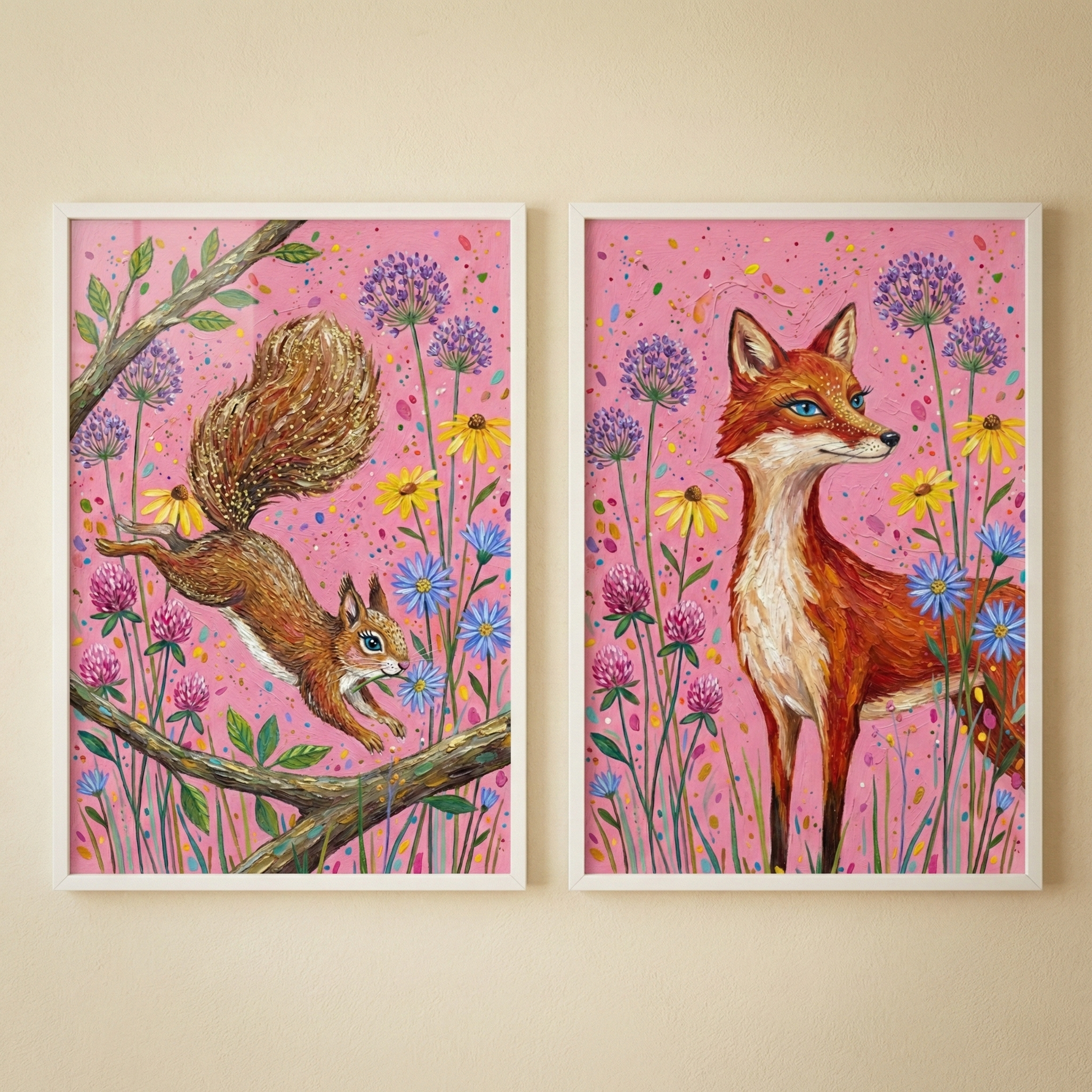 Pink Woodland Art Set of 2 - Pink Meadow Pair