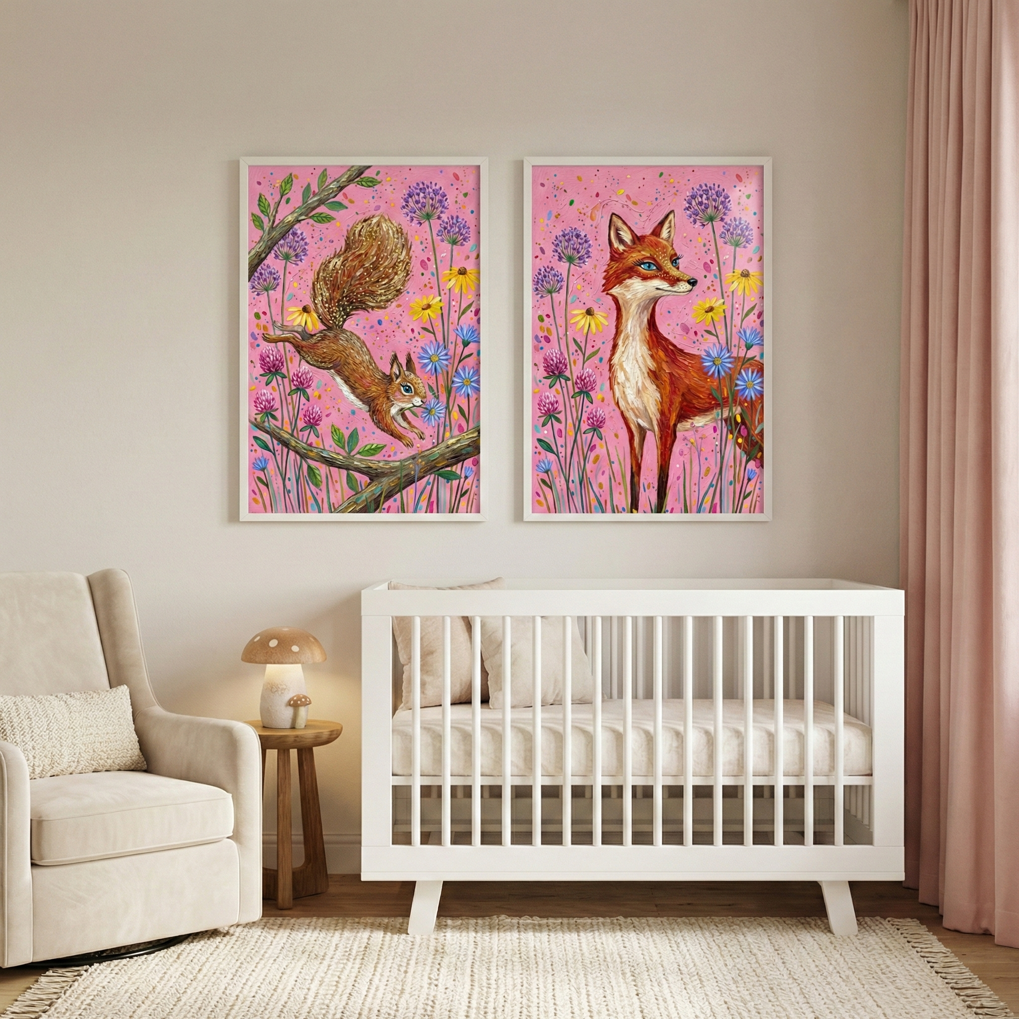 Pink Woodland Art Set of 2 - Pink Meadow Pair